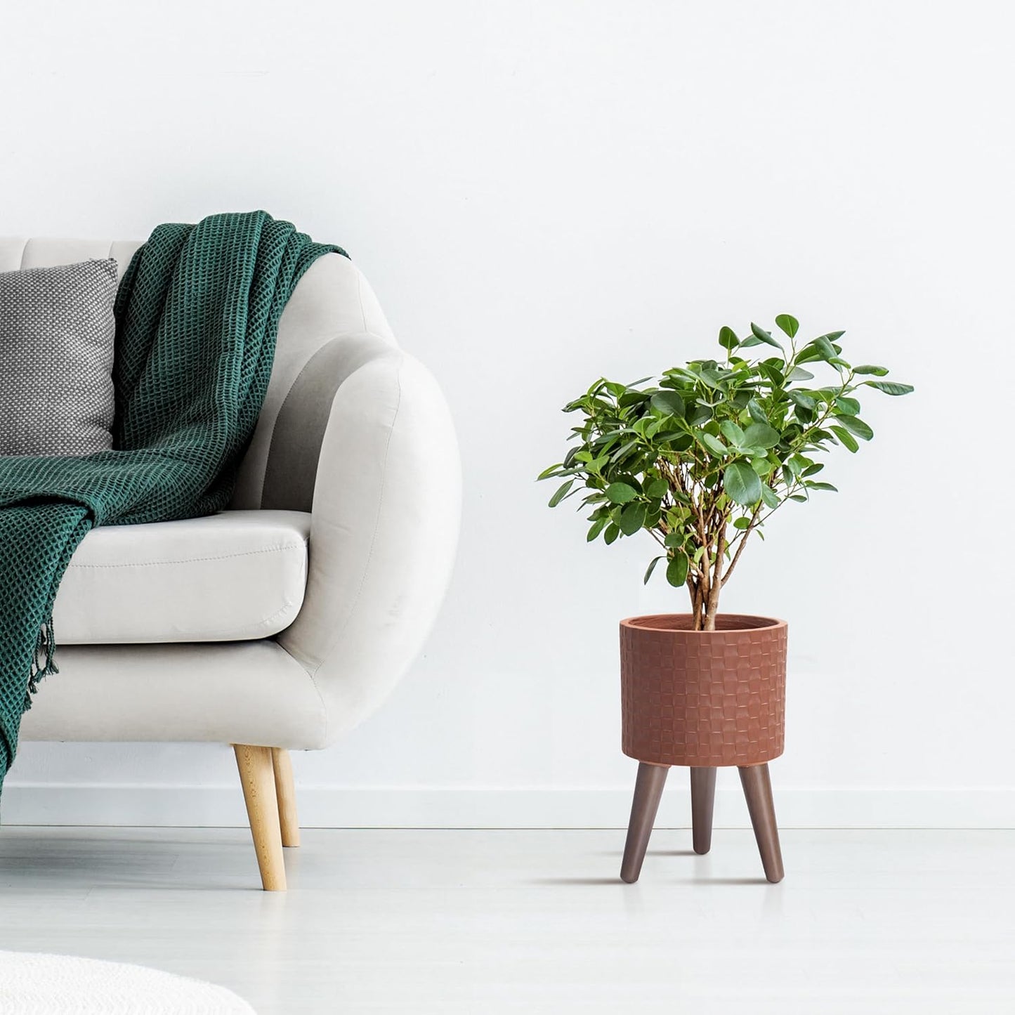 D'vine Dev 8 Inch Modern Geometric Tile Patterned Sleek Planter Pot with Stand, Indoor Outdoor Decorative Plant Holder, Terra Cotta, 88-Z-A-3