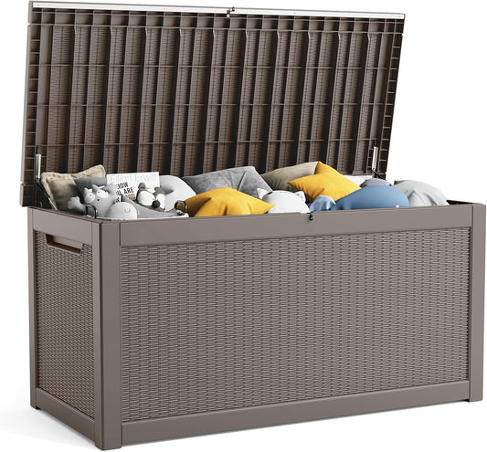 260 Gallon Resin Deck Box, Lockable Patio Outdoor Storage Box for Furniture, Garden Tools and Tools Storage, Waterproof Outside Storage Boxes - Grey