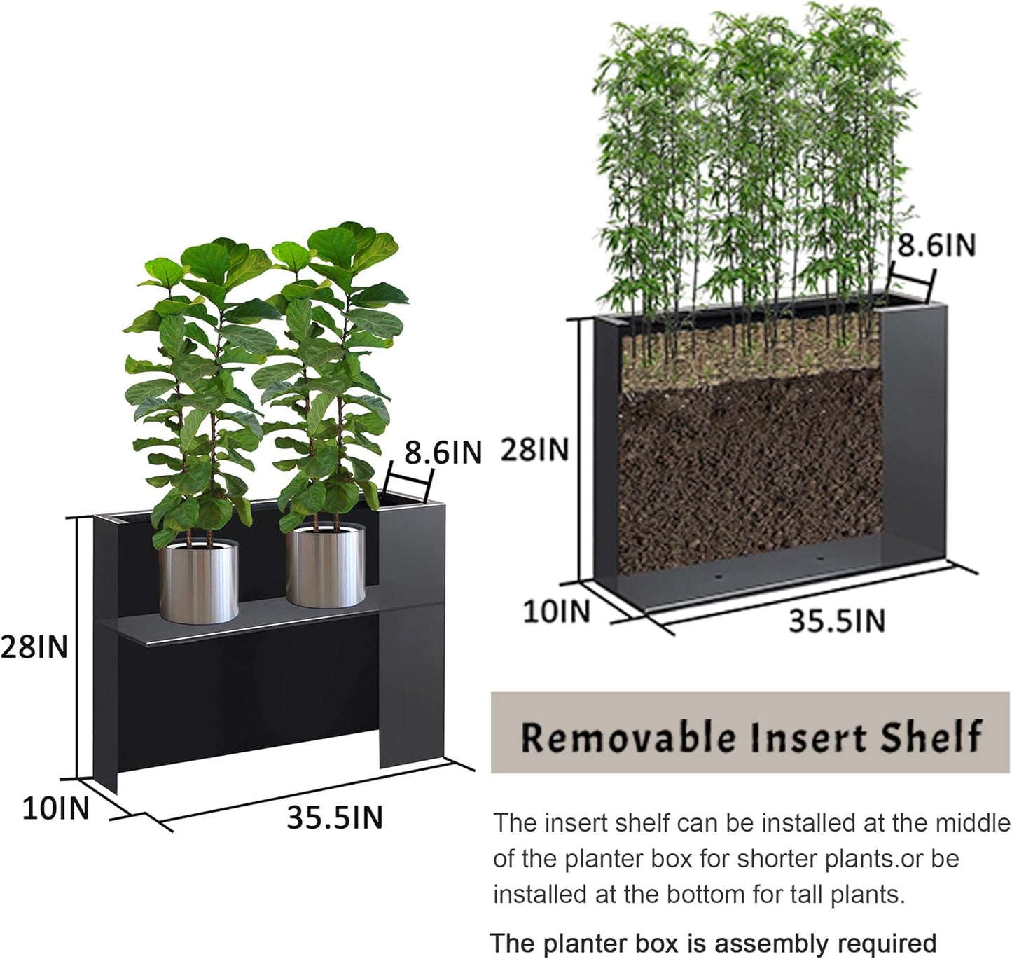 Metal Rectangular Planter Box, Galvanized Steel Tall Planters for Outdoor Plants, 35.5"x 10"x 28" Terrazzo Outdoor Planters for Porch/Patio/Garden