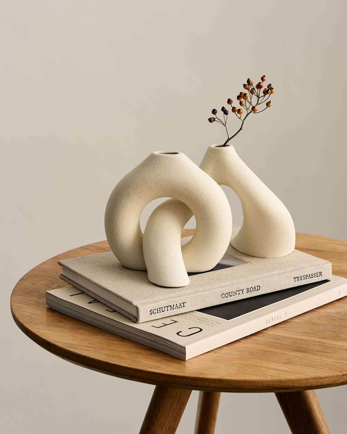 NOBULA White Ceramic Donut Vases – Modern Home Decor for Living Room, Bedroom & Table Centerpiece - Minimalist Nordic – Unique Vases for Olive Plant & Flowers – Decorative Coffee Table Vase Set of 2