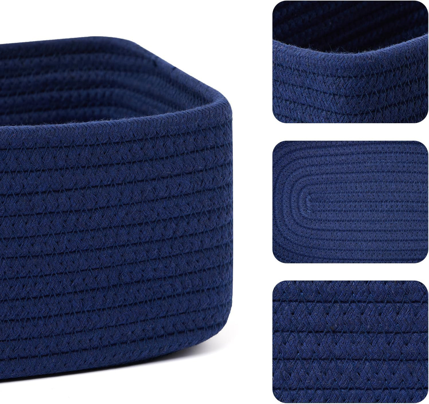 Small Storage Baskets for Organizing | Closet Organizer Bins | Shelf Toy Basket | Woven Rope Baskets | Cube Decorative Box | Shallow Basket | 11.5x7.5x4.7” | 3 Packs Navy Blue