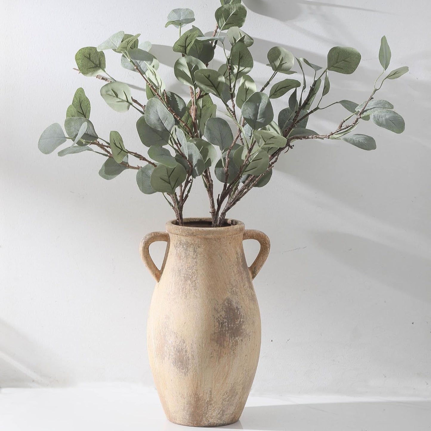 Large Ceramic Vase,11.3 inch Tall Farmhouse Flower Vase with 2 Handles,Terracotta Decorative Flower Vase for Home Decor, Living Room Entryway Table Centerpiece Decor