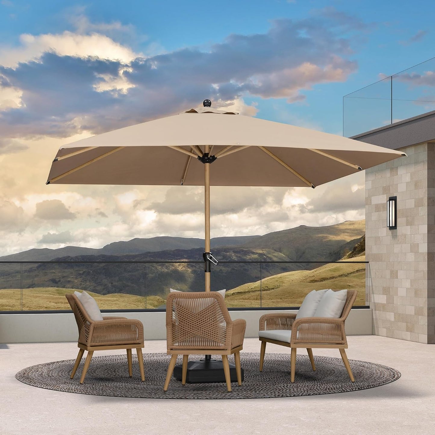 PURPLE LEAF 10' x 10' Square Patio Umbrella Outdoor Table Umbrella Aluminum Market Umbrella with 8 Sturdy Ribs & Crank Outdoor Umbrellas for Garden Deck Patio, Taupe