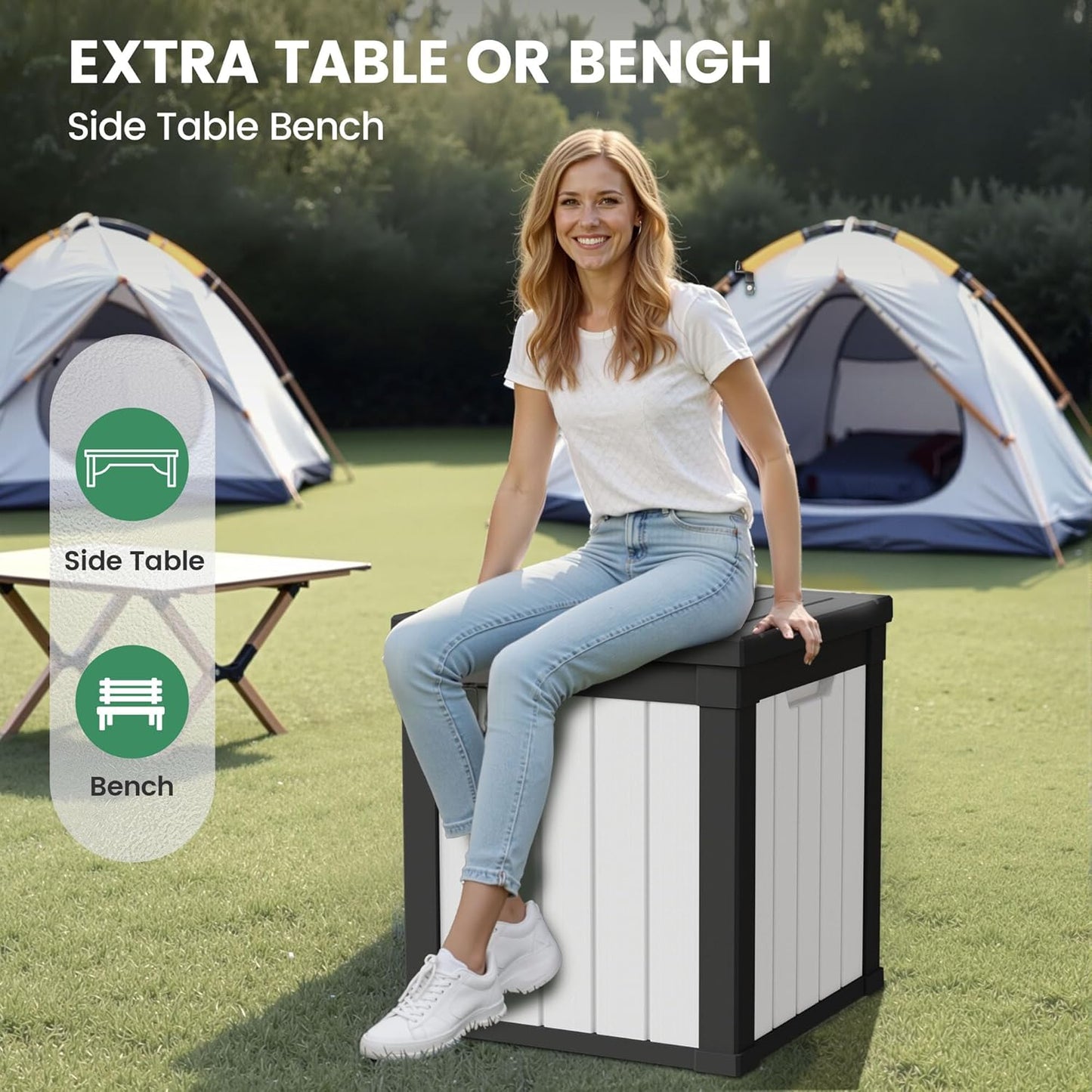 50 Gallon Storage Box, Waterproof Deck Box for Indoor & Outdoor Use, Lockable Pool Storage Bin for Package Delivery, Outdoor Bench for Patio Cushions, Garden Tools, Backyard, Black & White