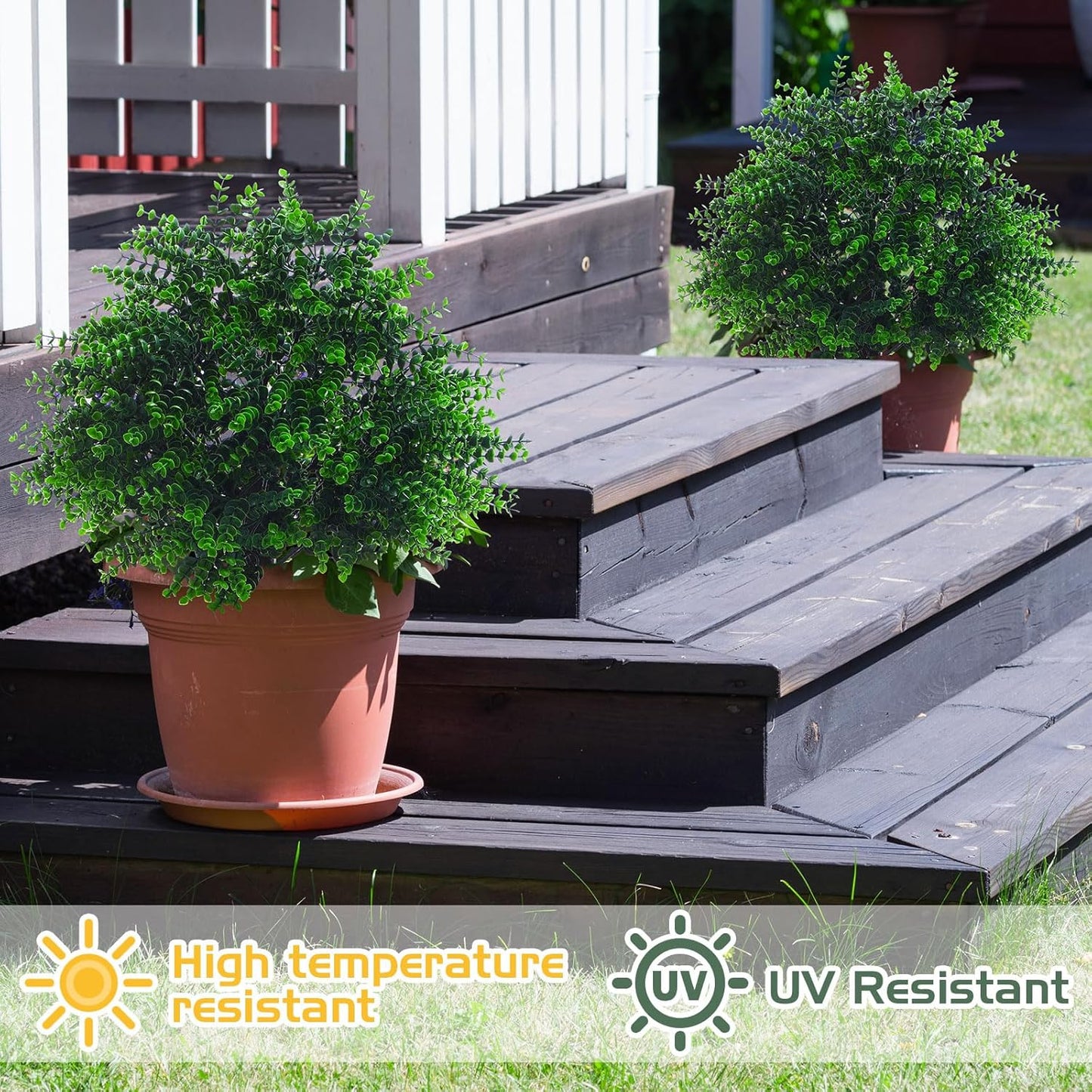 Yunlly 2 Pcs 18 Inch Artificial Boxwood Ball Topiary Tree Fake Outdoor Plants Bush, UV Resistance Faux Shrubs with Spike Realistic Greenery Potted for Indoor Garden Yard Porch Patio Decor (Green)