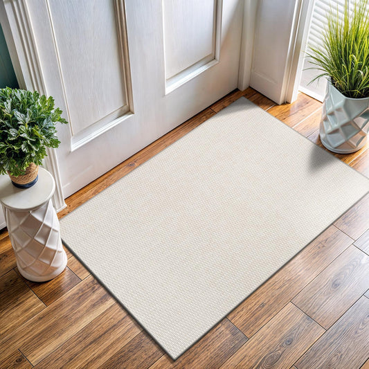 Easy Jute Door Mat 2x3 Indoor Outdoor Natural Rugs Solid Fiber Rug Woven Area Rug Boho Easy Clean Inside Carpet for Living Room Bedroom Dining Room Hallway or Outdoor Patio Porch (2 X 3 Bone)