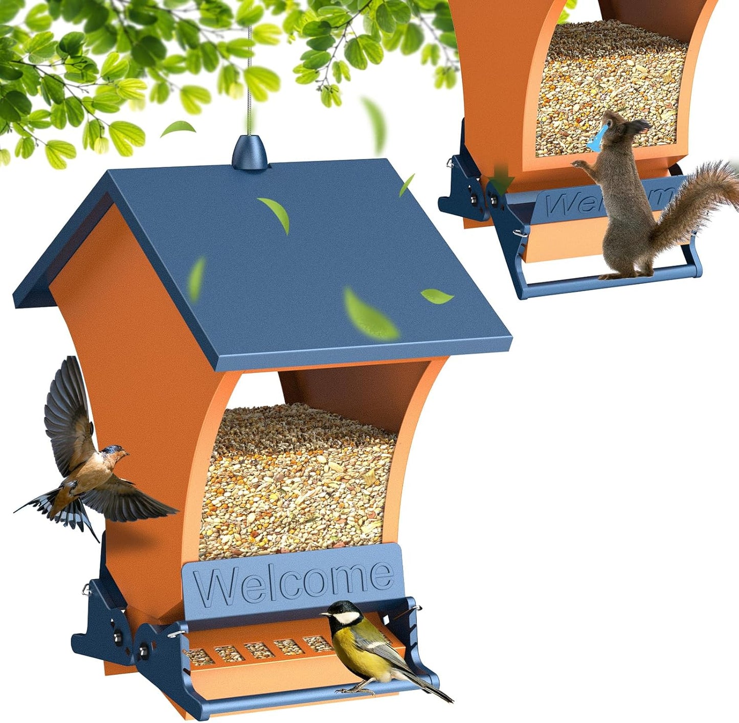 Wildpark Squirrel Proof Bird Feeders for Outdoors, 5LB Metal Hanging Feeders, Large Wild Feeders for Cardinals, Chickadees, Durable Backyard Feeders-One in Orange