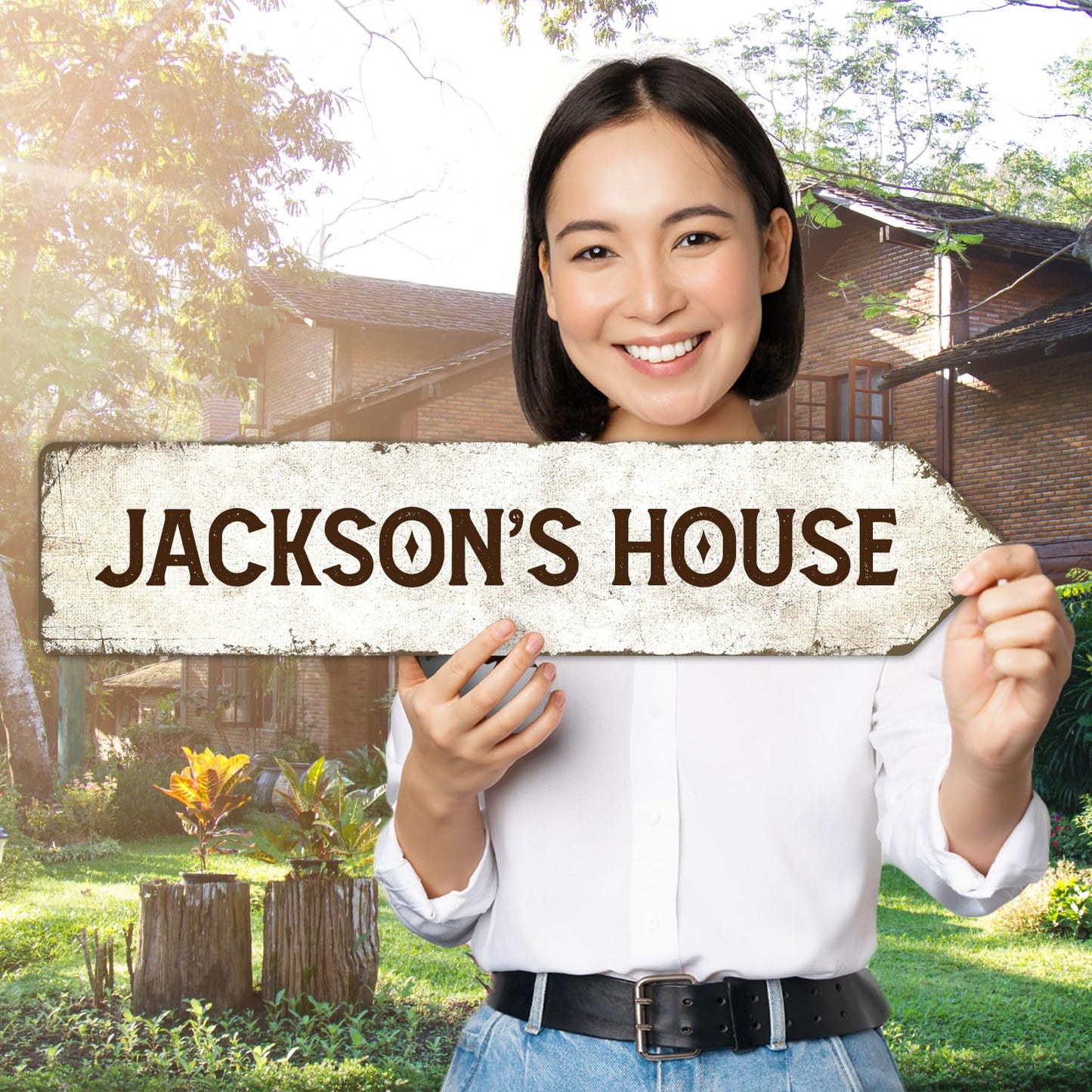 Rustic Custom Sign, Personalized Right Directional Metal Composite Street Sign for Indoor and Outdoor Use 4x18 Inches, ACM Made in the USA