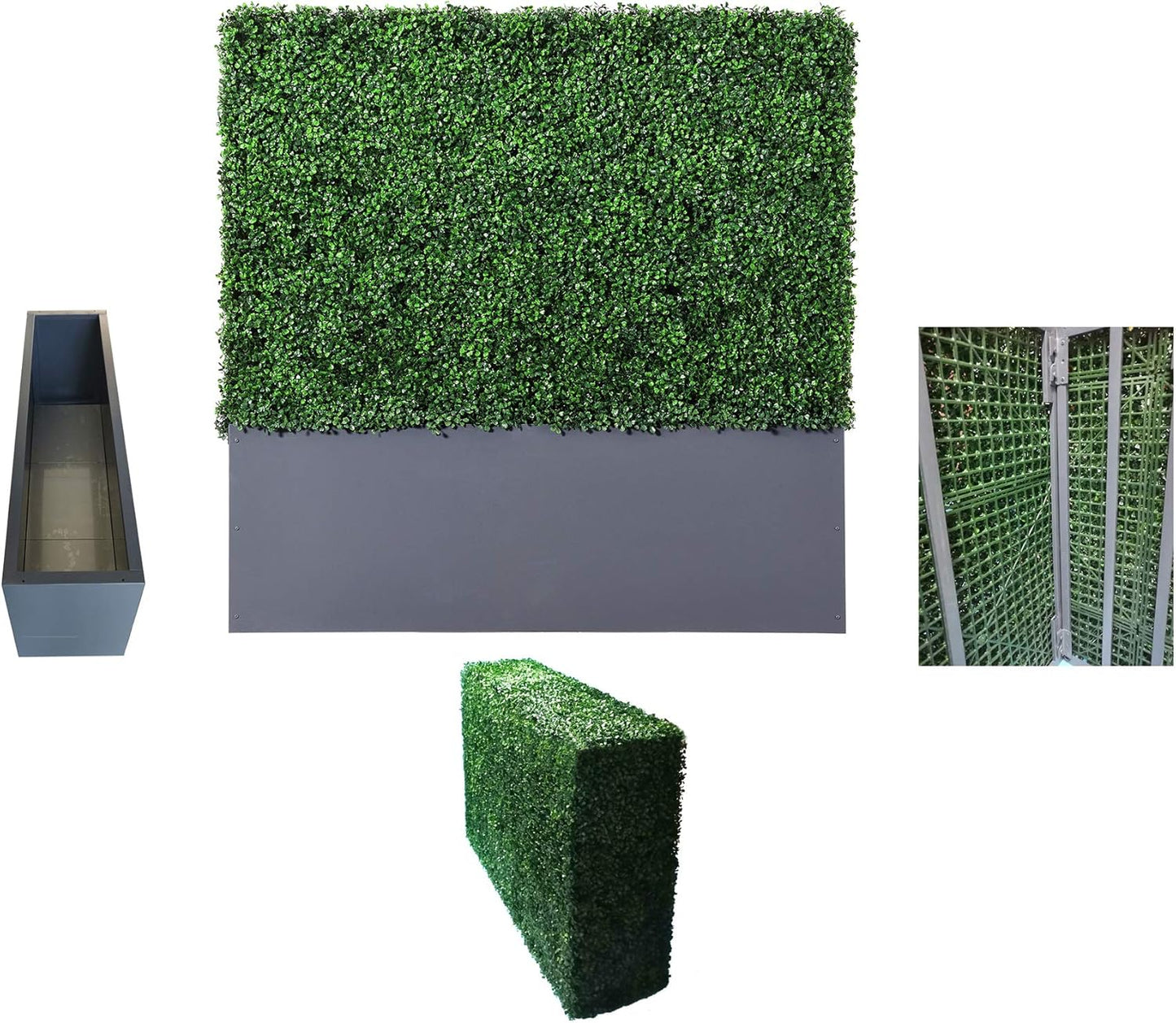 AGPL Upgraded Artificial Boxwood Hedge Wall with Gray Color Planter Room Divider and Privacy Wall Backdrops (48" H 48" W 12" D)
