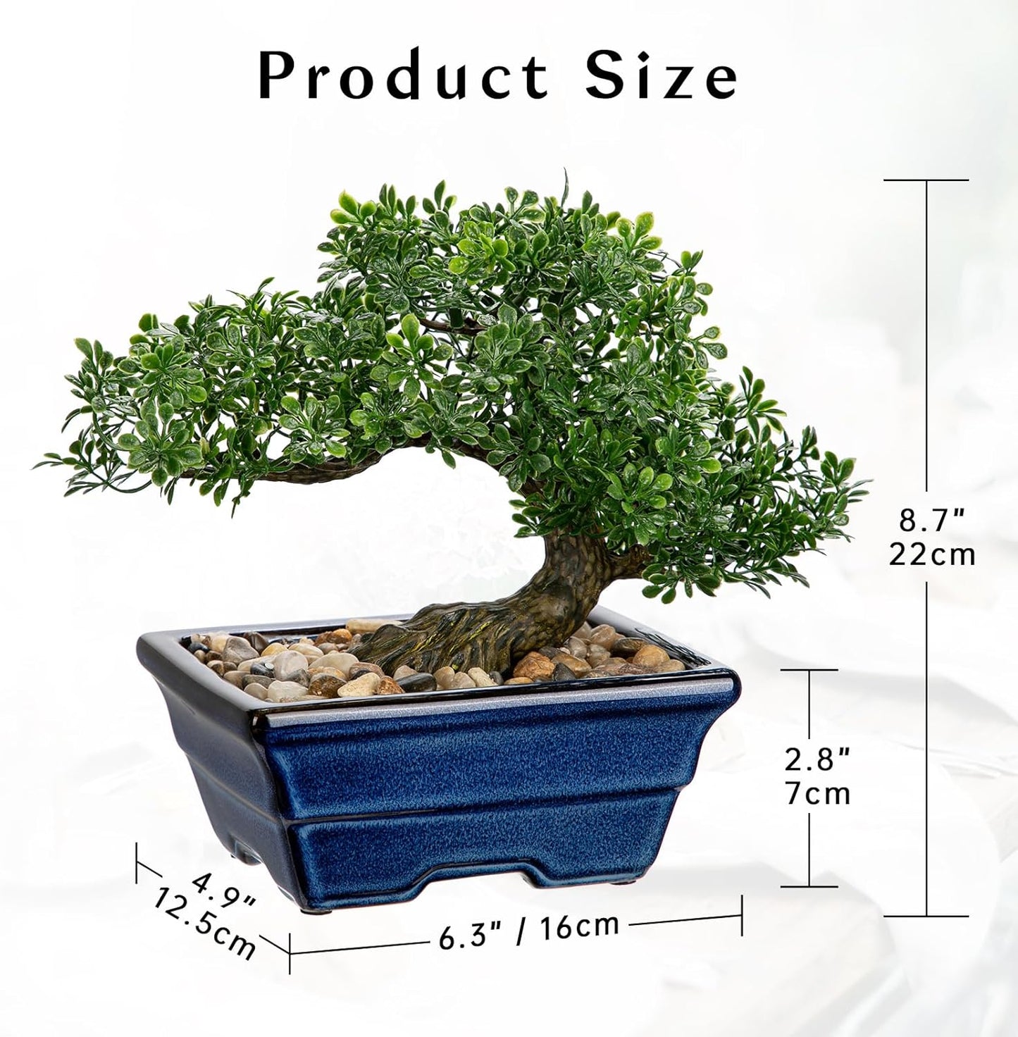 Artificial Bonsai Tree Faux Plants Indoor Fake Plants Decor with Blue Square Ceramic Pots for Home Table Office Desk Bathroom Shelf Bedroom Living Room Farmhouse Decorations