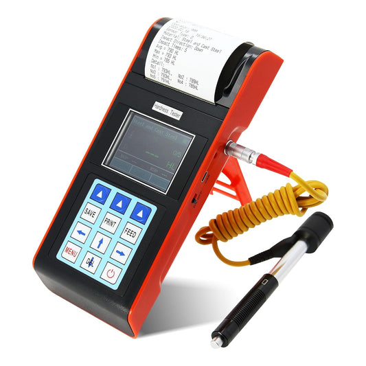 AMT212 Portable Built-in Printer Durometer Digital Handheld Leeb Hardness Tester with Standard D Impact Device PC Software for Steel Aluminum Iron Alloy Copper