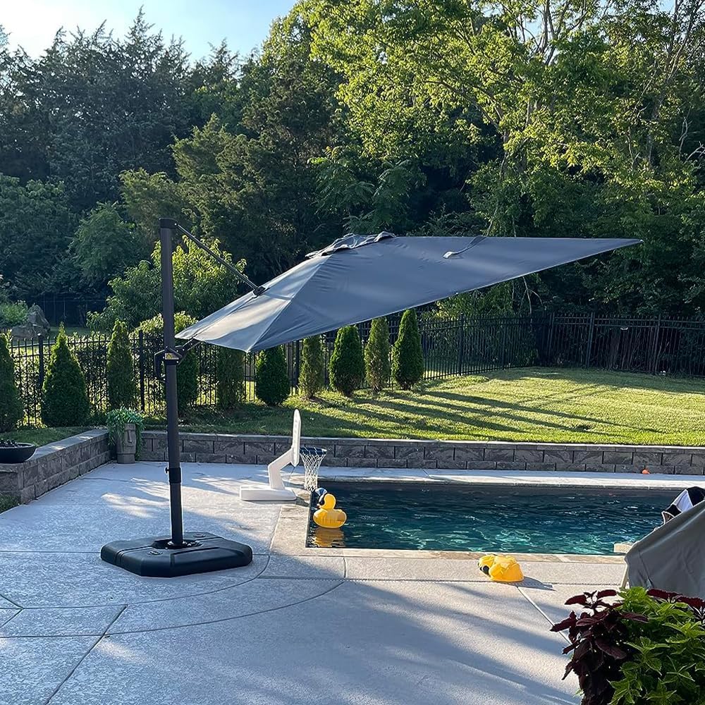PURPLE LEAF 8 Feet Patio Umbrella Outdoor Cantilever Square Umbrella Aluminum Offset Umbrella with 360-degree Rotation for Garden Deck Pool Patio, Navy Blue