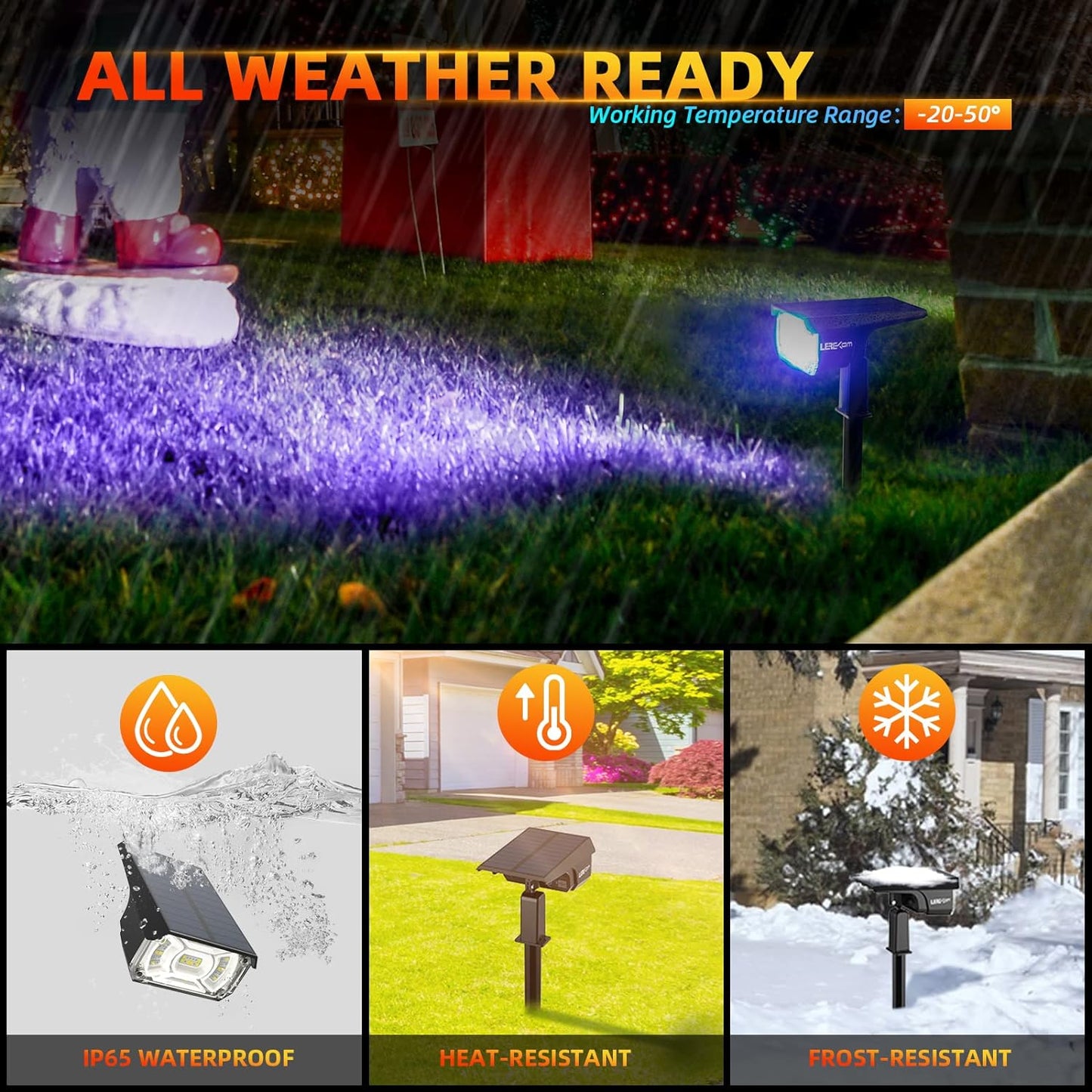 Solar Outdoor,40 LEDs Color Changing RGB Solar Landscape Path Lights,USB & Solar Powered Multicoloured Spotlights,14 Colors Auto Cycling Spotlights for Yard,Garden,2 Pack