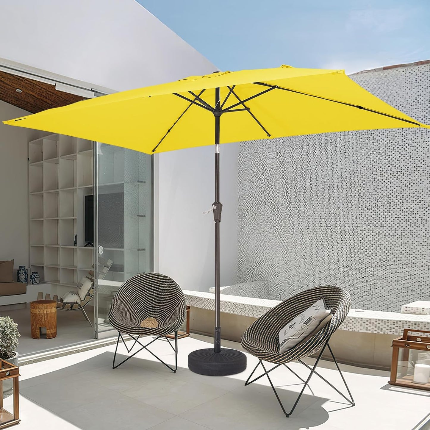 JEAREY 6.5x10 ft Rectangular Patio Umbrellas Outdoor Market Umbrella with Push Button Tilt and Crank, Rectangle Table Umbrella 6 Sturdy Ribs UV Protection for Pool Garden Backyard Deck, Yellow