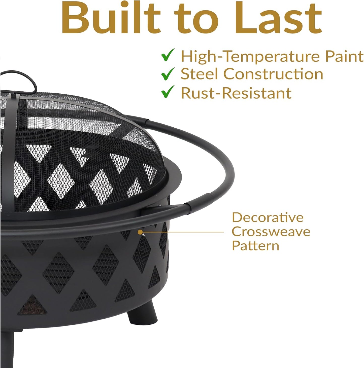 Sunnydaze Crossweave Outdoor Fire Pit - Wood-Burning Fire Pit for Outside with Spark Screen, Poker and Round Cover - 30-Inch - Black