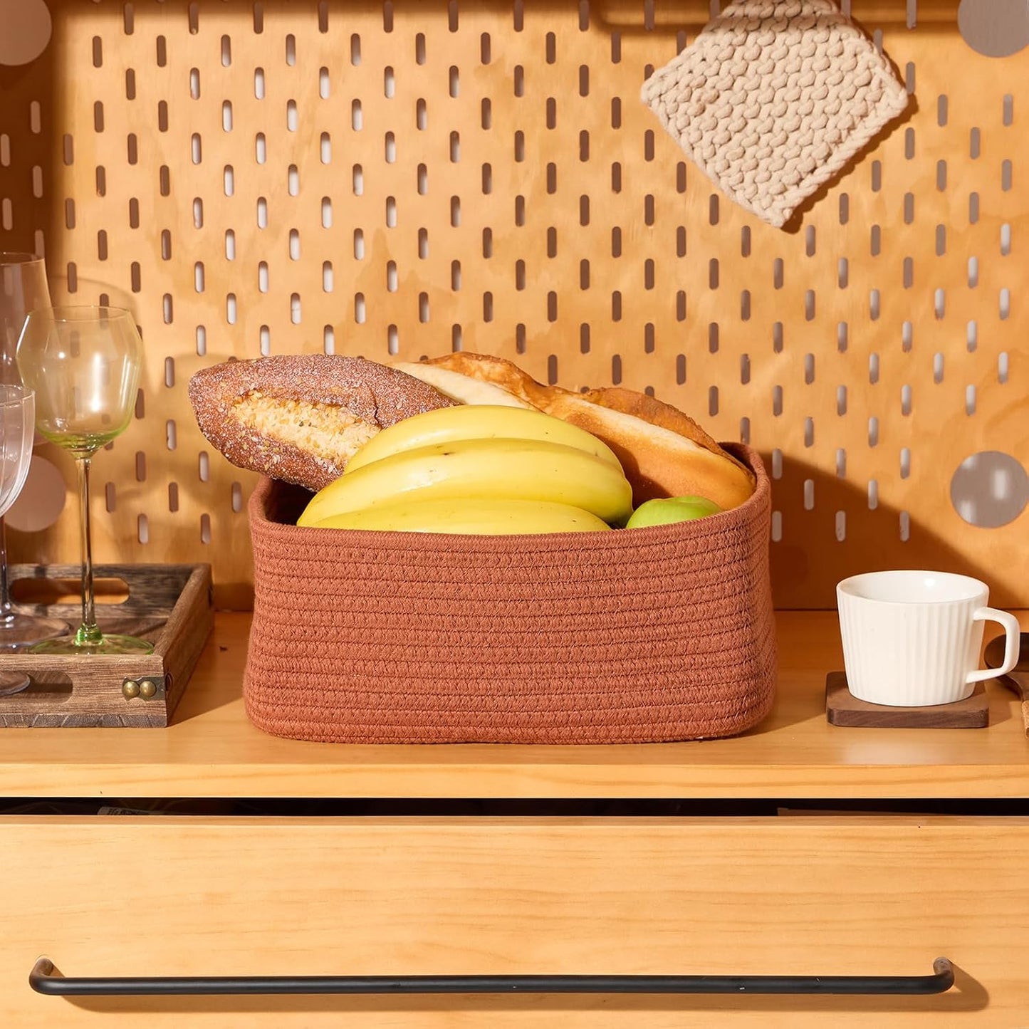 Small Storage Baskets for Organizing | Closet Organizer Bins | Shelf Toy Basket | Woven Rope Baskets | Cube Decorative Box | Shallow Basket | 11.5x7.5x4.7” | 4 Packs Oxide Red