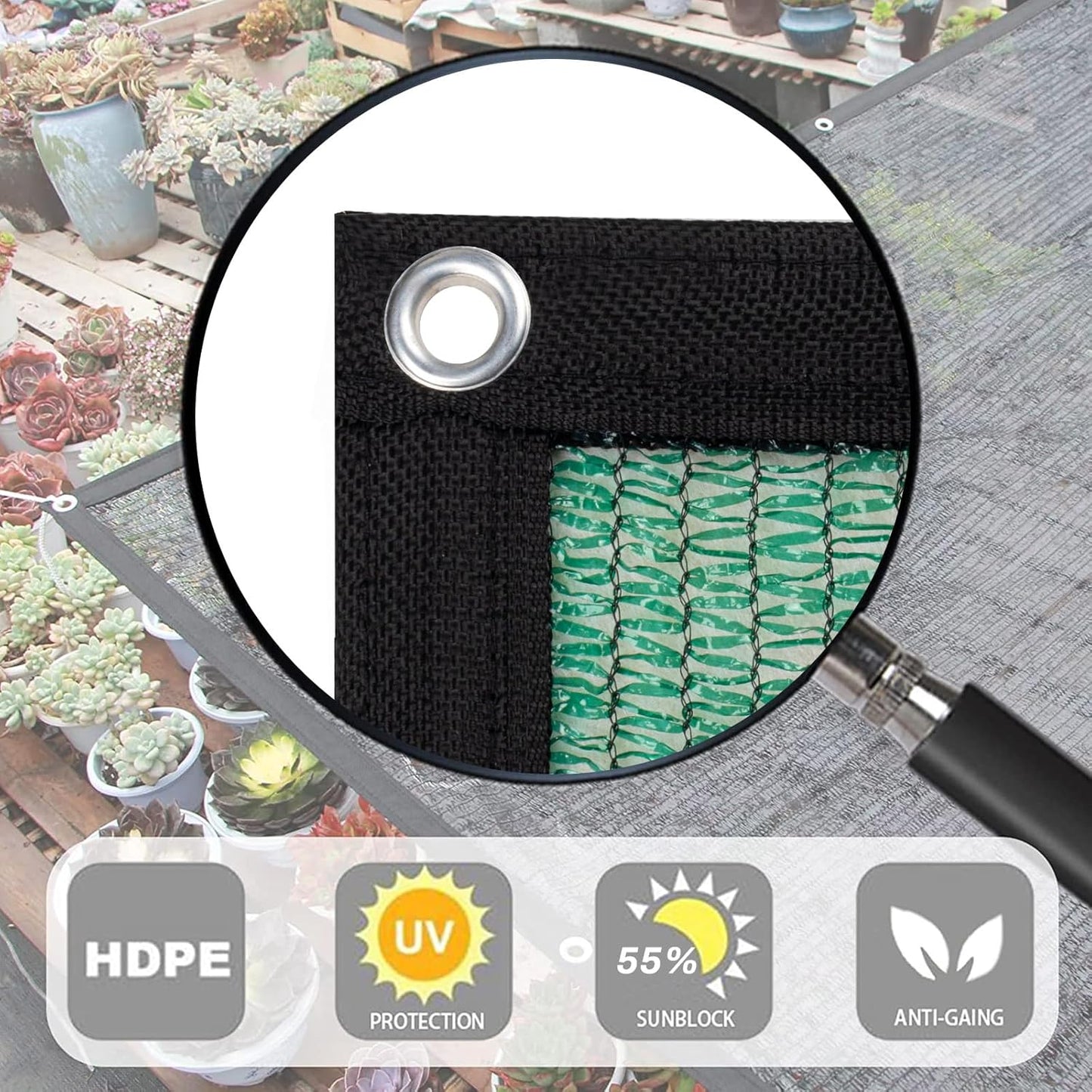 LOVE STORY 6.5x16.5FT 55% Green Shade Cloth Sun Shade Net with Grommets Sunblock Net Mesh Tarp for Garden,Plants Cover,Greenhouse and Patio