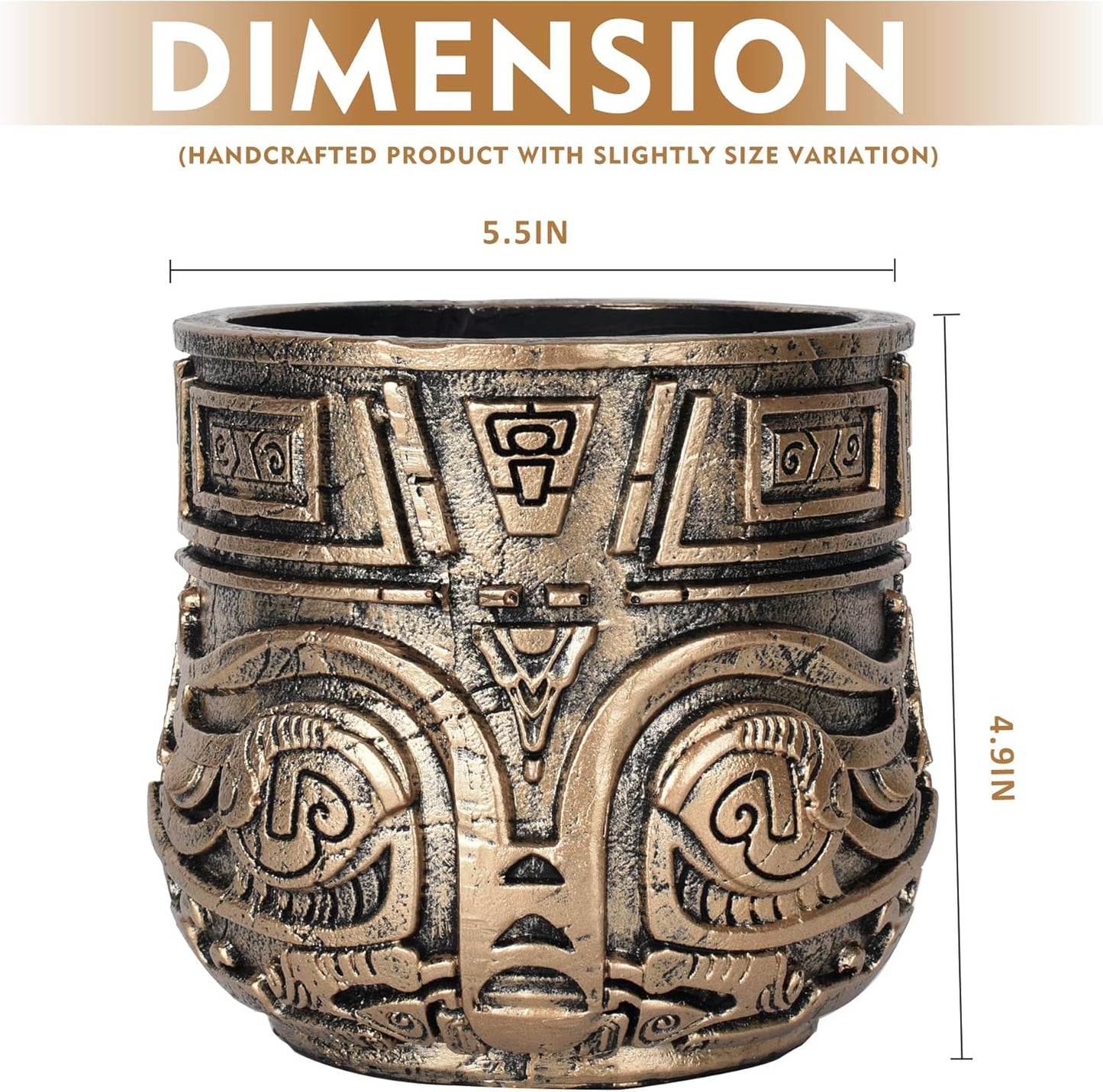 Tribal Vintage Face Planter,Lightweight Unique Plant Pots with Drainage,Eclectic Small Succulent Flower Planters Pots for Outdoor&Indoor Plants,Funny Garden Pot for Room Decor(5.5in,Gold)