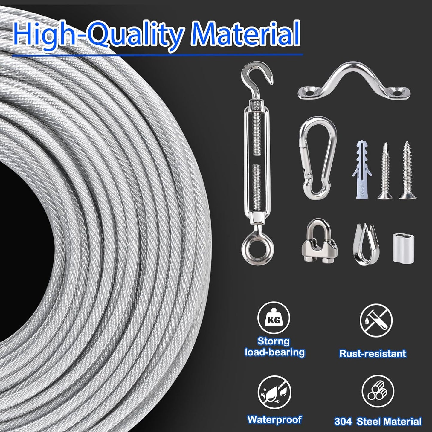 304 Stainless Steel Turnbuckles for Cables Wire Kit, 3/16" Wire Rope w/ 7×7 Strands 200 Ft PVC Coated Steel Cable for Railing System Kit, Garden Cable Trellis, String Light Hanging