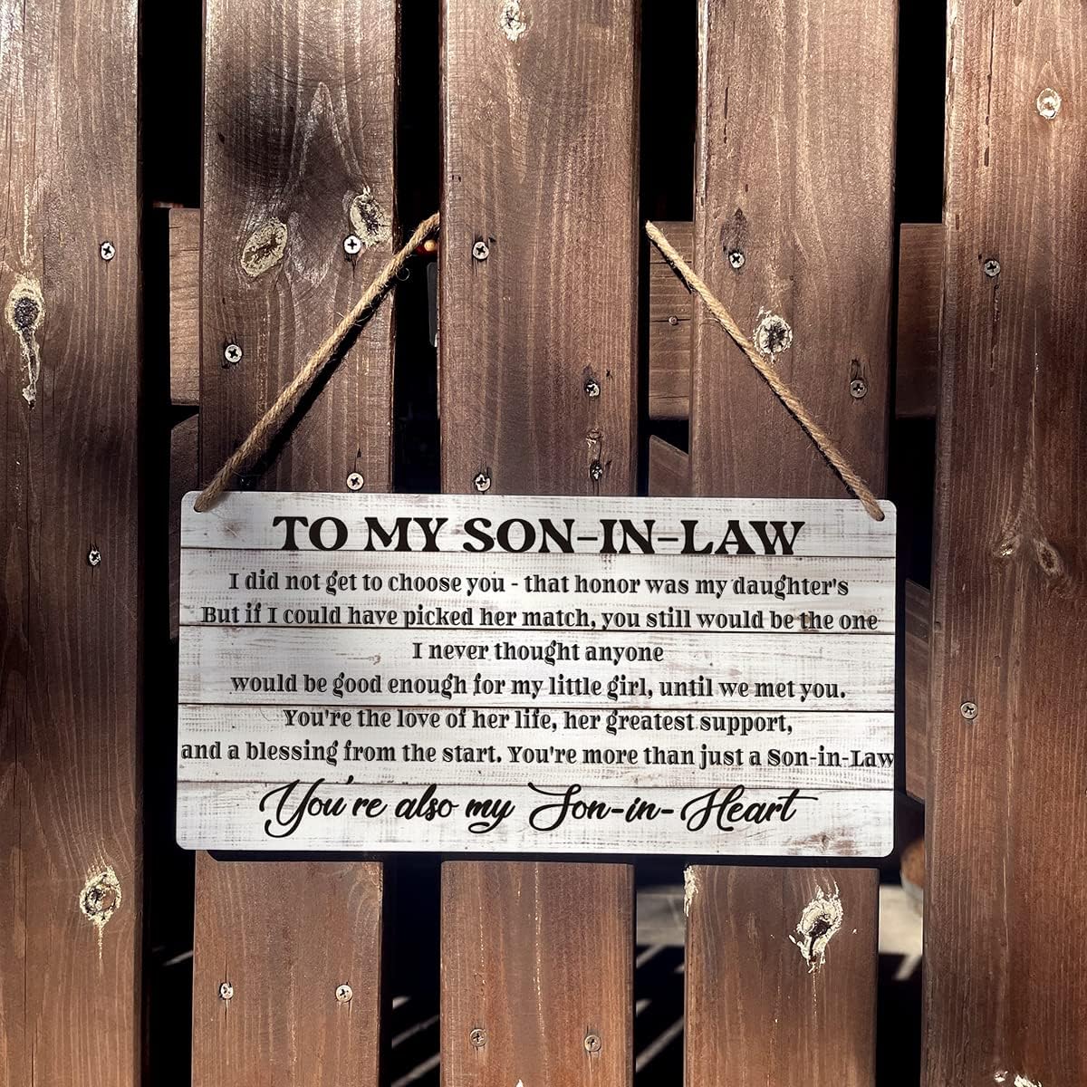 Qious Inspirational Gift Signs Farmhouse to My Son in Law I Did Not Get to Choose You That Honor Was My Daughters Wooden Hanging Sign Rustic Wall Art Home Decoration 12 x 6 Inches…