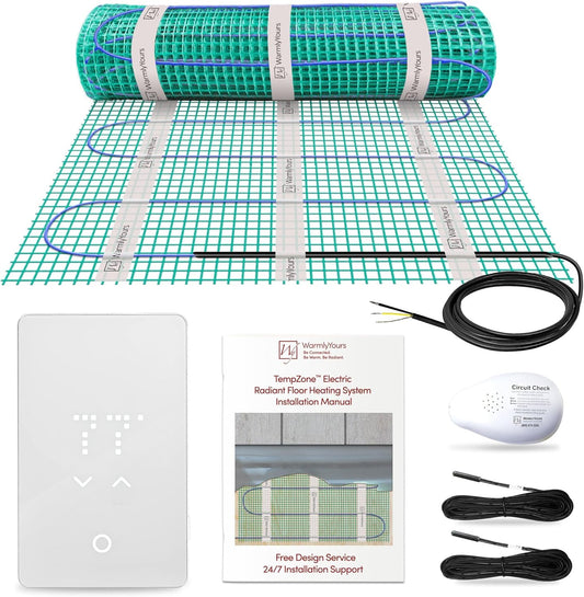 45 Sqft Heated Floor Mat Kit with Radiant Floor Heating System Thermostat UTN5, Two Sensors, Tester, 120V Electric Radiant Floor Heating Mat installs under Bathroom Tile, Vinyl - WarmlyYours TempZone