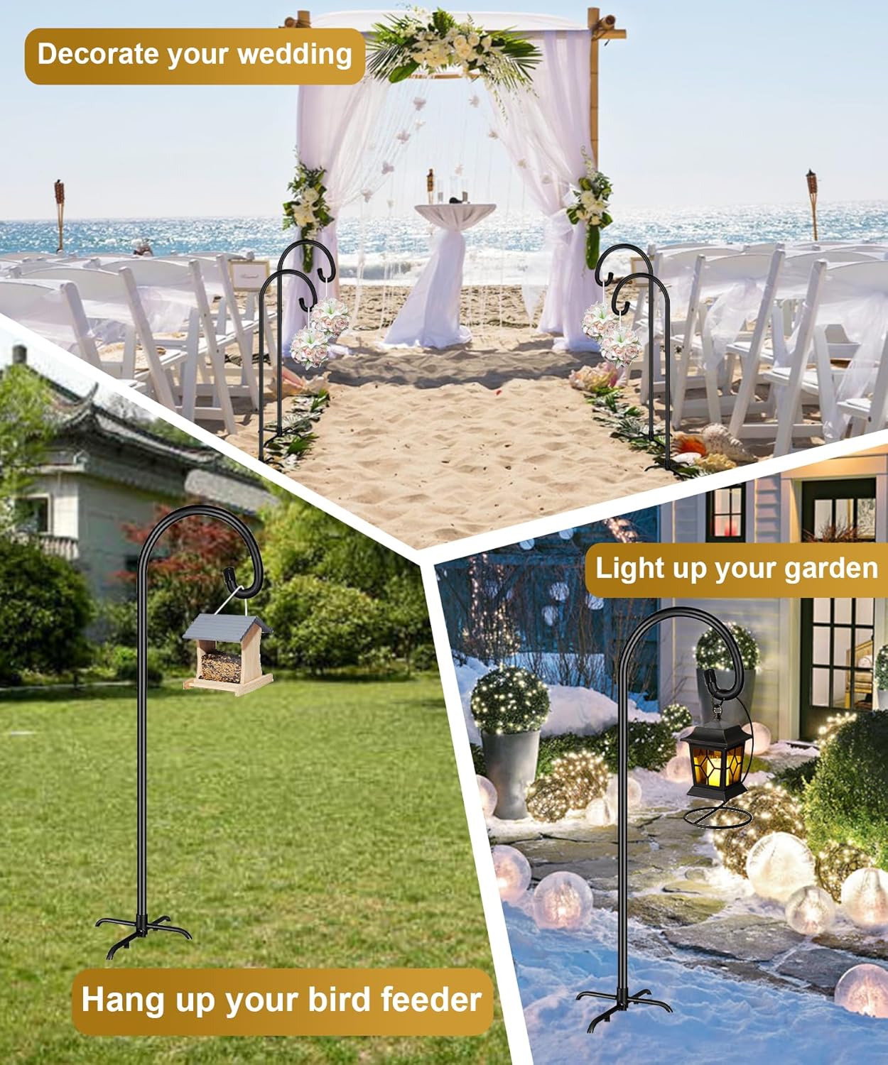 Shepherd Hook 108 Inch Tall Heavy-Duty Metal Garden Hanging Pole Stake for Bird Feeder Pole Plant Baskets, Black (1 Pack)