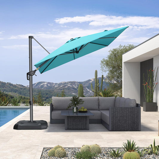PURPLE LEAF 8 Feet Patio Umbrella Outdoor Cantilever Square Umbrella Aluminum Offset Umbrella with 360-degree Rotation for Garden Deck Pool Patio, Turquoise Blue