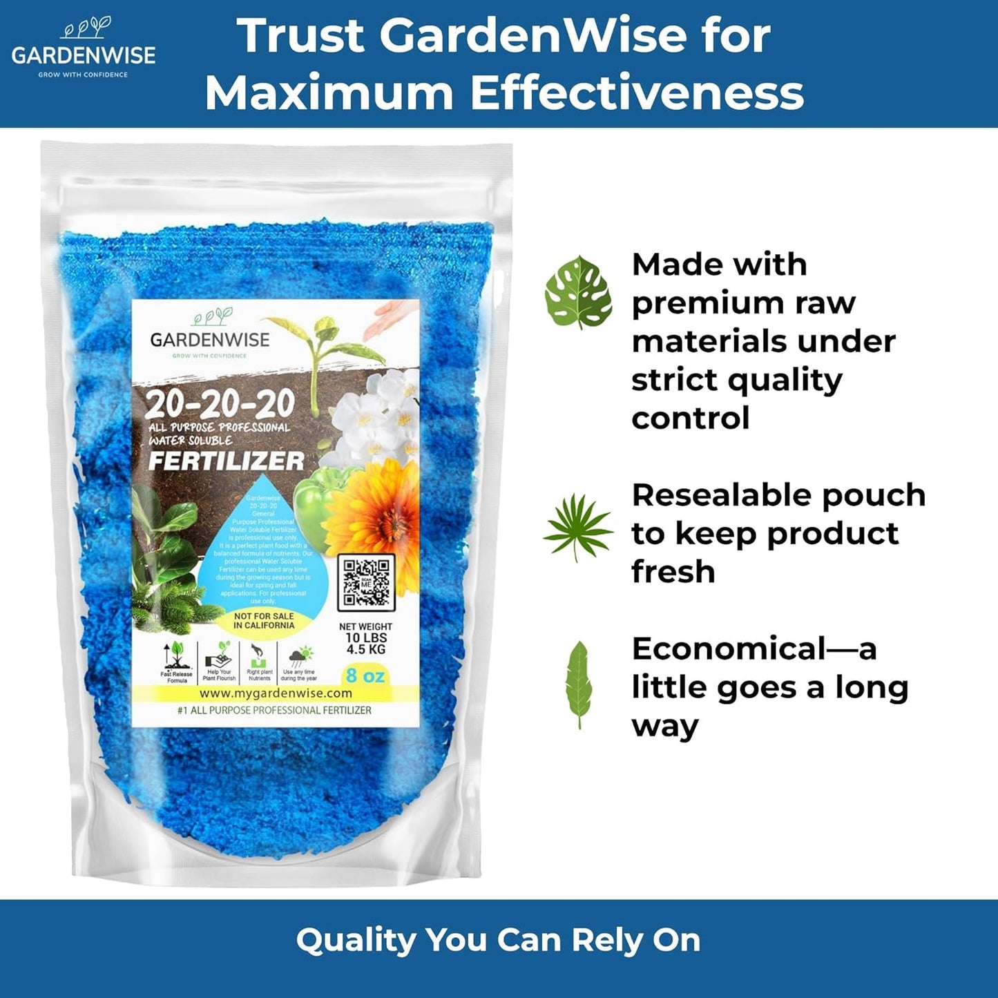 20-20-20 Water-Soluble Fertilizer – Powder for Liquid Plant Food for Indoor & Outdoor Plants, Orchids, Vegetables, Lawns, Flowers – 20 20 20 Fertilizer 4 Quarts (8 lbs)