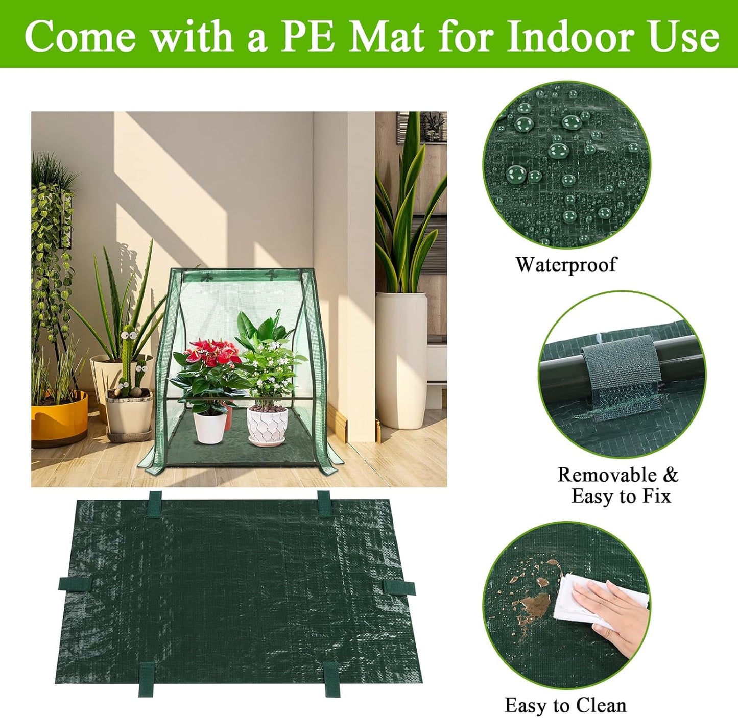 Ileading Small Greenhouse for Outdoor Indoor Portable Mini Garden Green House with Waterproof Pad, 4 Ground Stakes, 10 T-Shaped Plant Tags, Durable PE Plant Cover Tent, 36x36x42 Inch