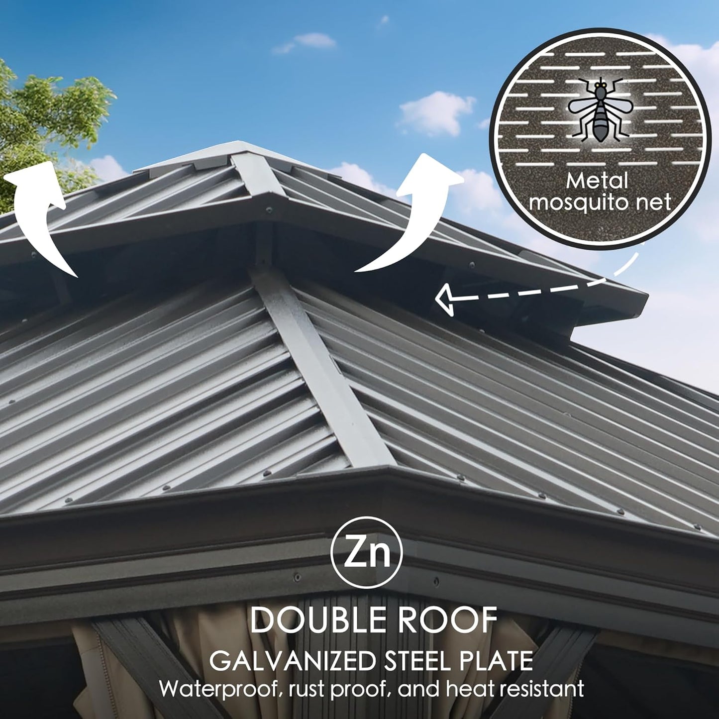 Kozyard Alexander 12' X 18' Hardtop Permanent Aluminum Metal Gazebo with Galvanized Steel Double Roof Canopy, Curtain and Netting, Gazebo Pavilion for Patio, Backyard, Deck, Lawn (Brown)