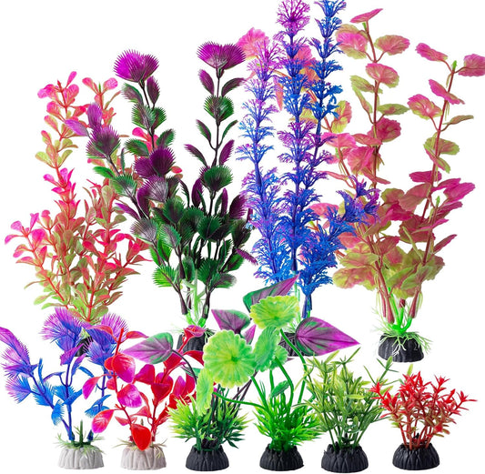COMSUN 10 Pack Artificial Aquarium Plants, Small Size 4 inch Approximate Height Fish Tank Decorations Home Décor Plastic Pink