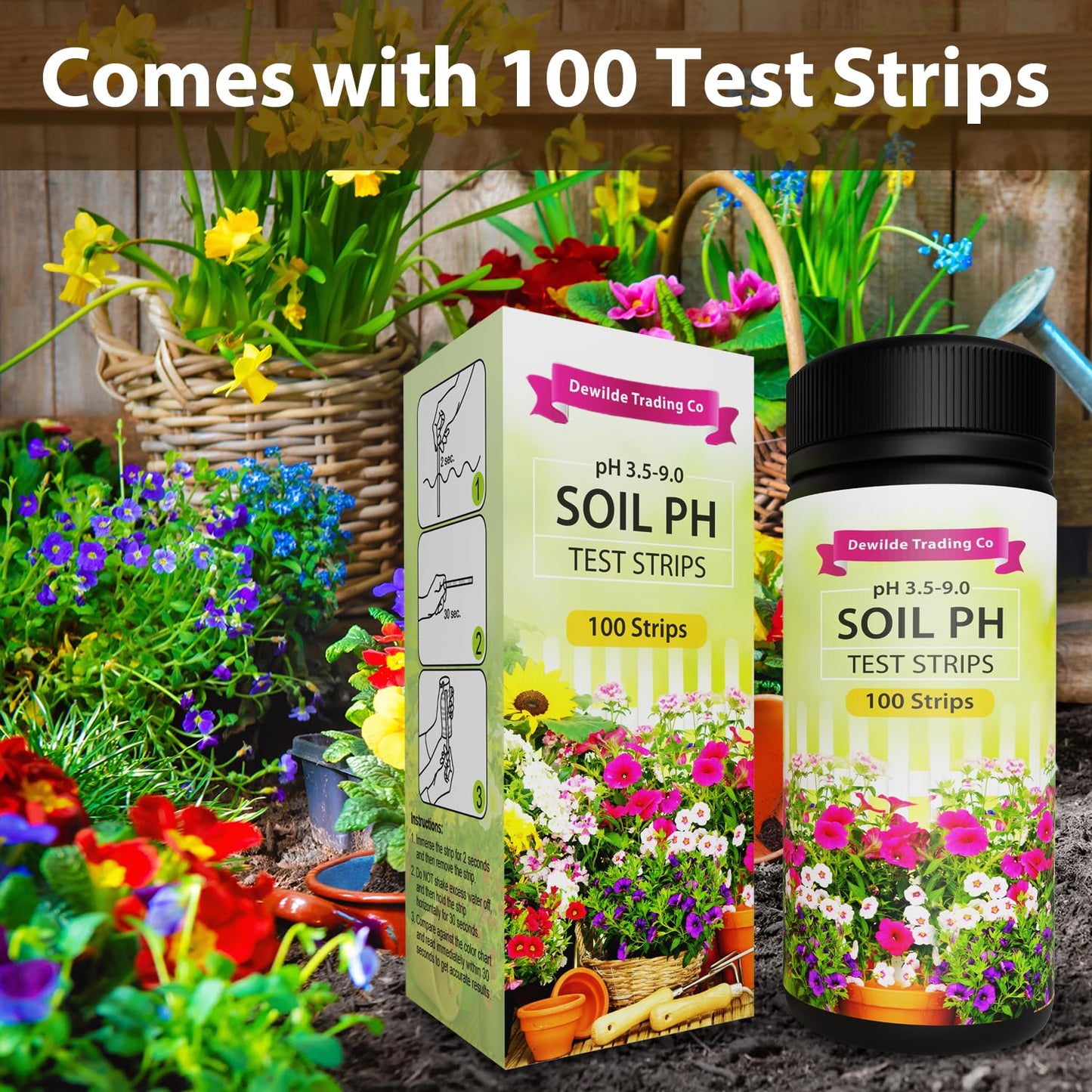 Soil pH Paper Test Kit – 100 Tester Strips (3.5-9 Range) – Use for Testing Garden Home Lawn Grass Vegetable Gardening Dirt Yard Compost Outdoor and Indoor Plants