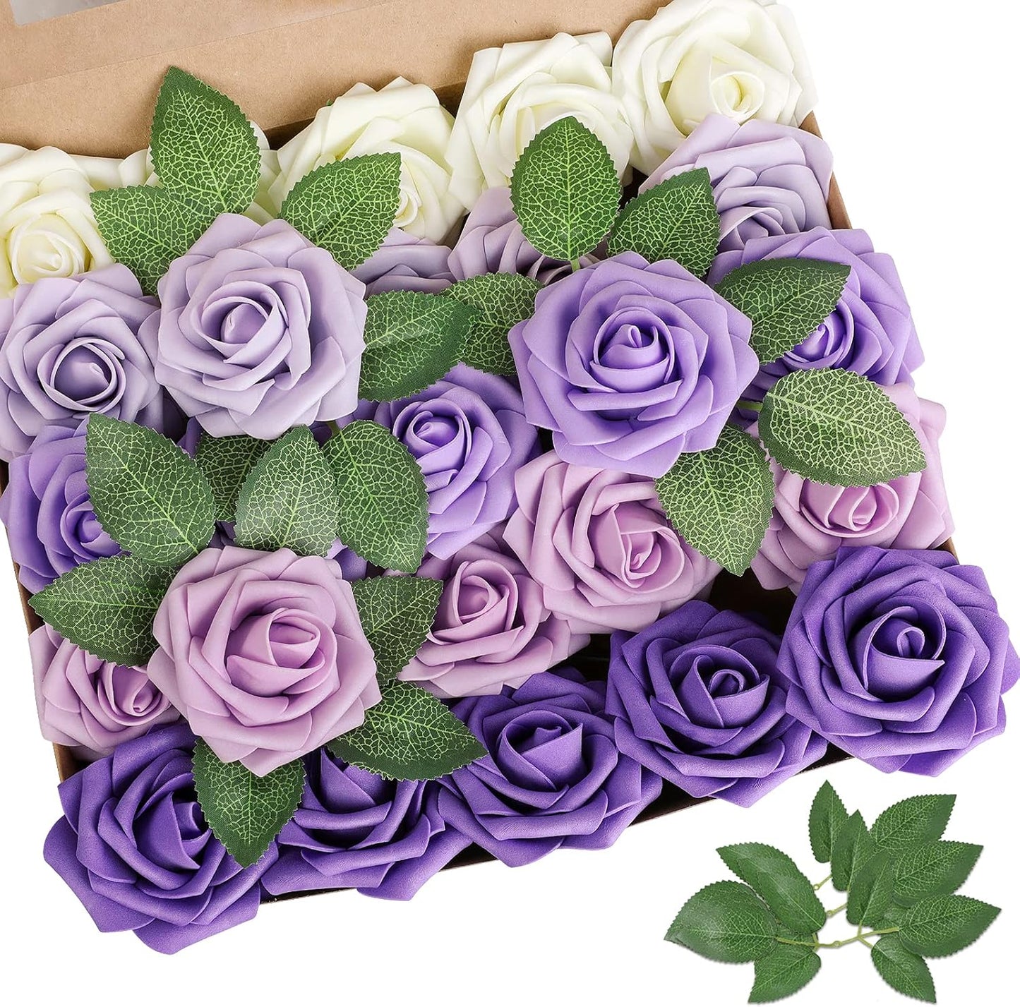 AmyHomie Artificial Flower Seriesc Purple Rose 25pcs Real Looking Fake Roses w/Stem for DIY Wedding Bouquets Centerpieces Arrangements Party Baby Shower Home Decorations
