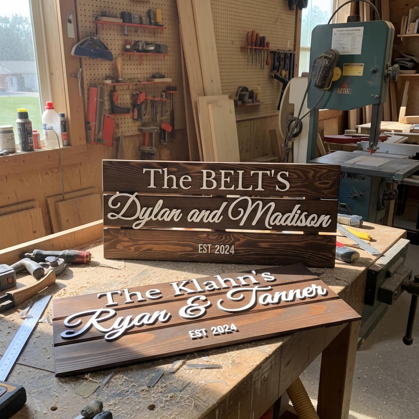 Personalized Solid Wood Family Name Plate with Couples Names, Special Anniversary with Date of Establishment, Unique Wedding Gift, Rustic Home Decor, Christmas Gifts for Wife or Husband