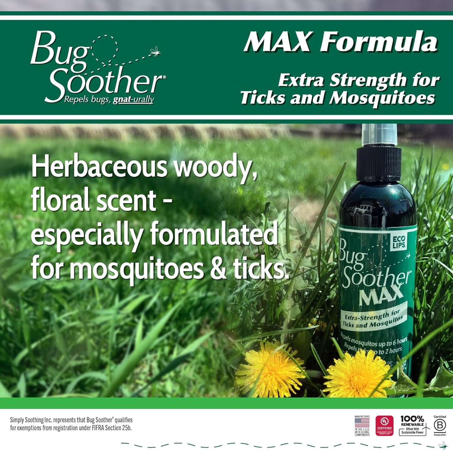 Bug Soother Max - Extra Strength Natural Gnat, Tick, and Mosquito Repellent, 4 fl oz Bug Spray Deterrent - DEET-Free - Safe for Adults & The Environment - Made in USA