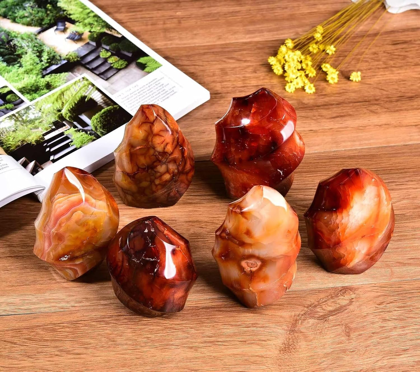 AMOYSTONE Red Agate Flame Shaped Stone Towers Obelisk Natural Healing Crystal Quartz Reiki Energy Decoration Home Office Small 1.0LBS