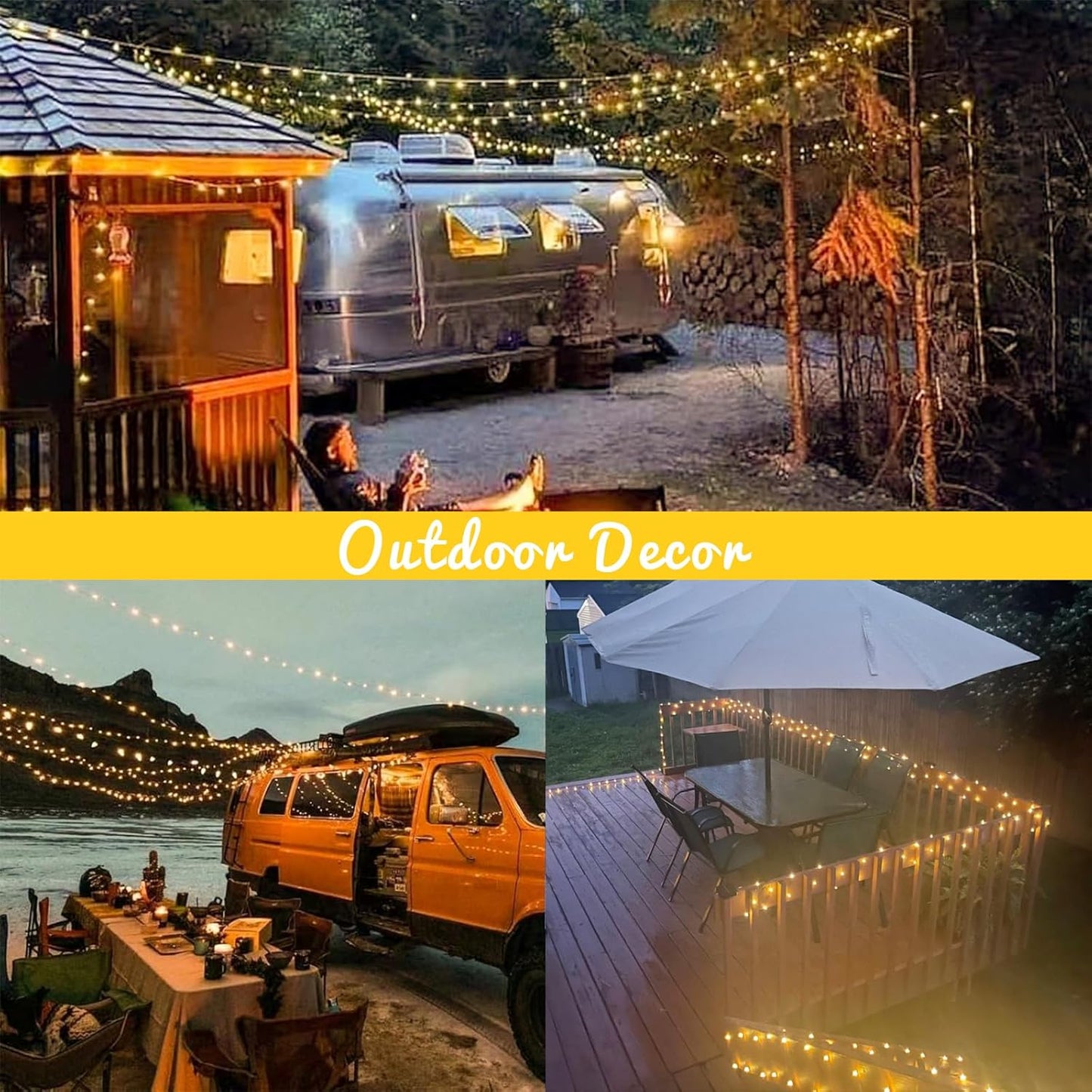 QITONG Warm White Solar Fairy Lights Outside Waterproof, 2 Pack 66ft 200 LED String Lights Outdoor, 8 Modes Silver Wire Twinkle Lights