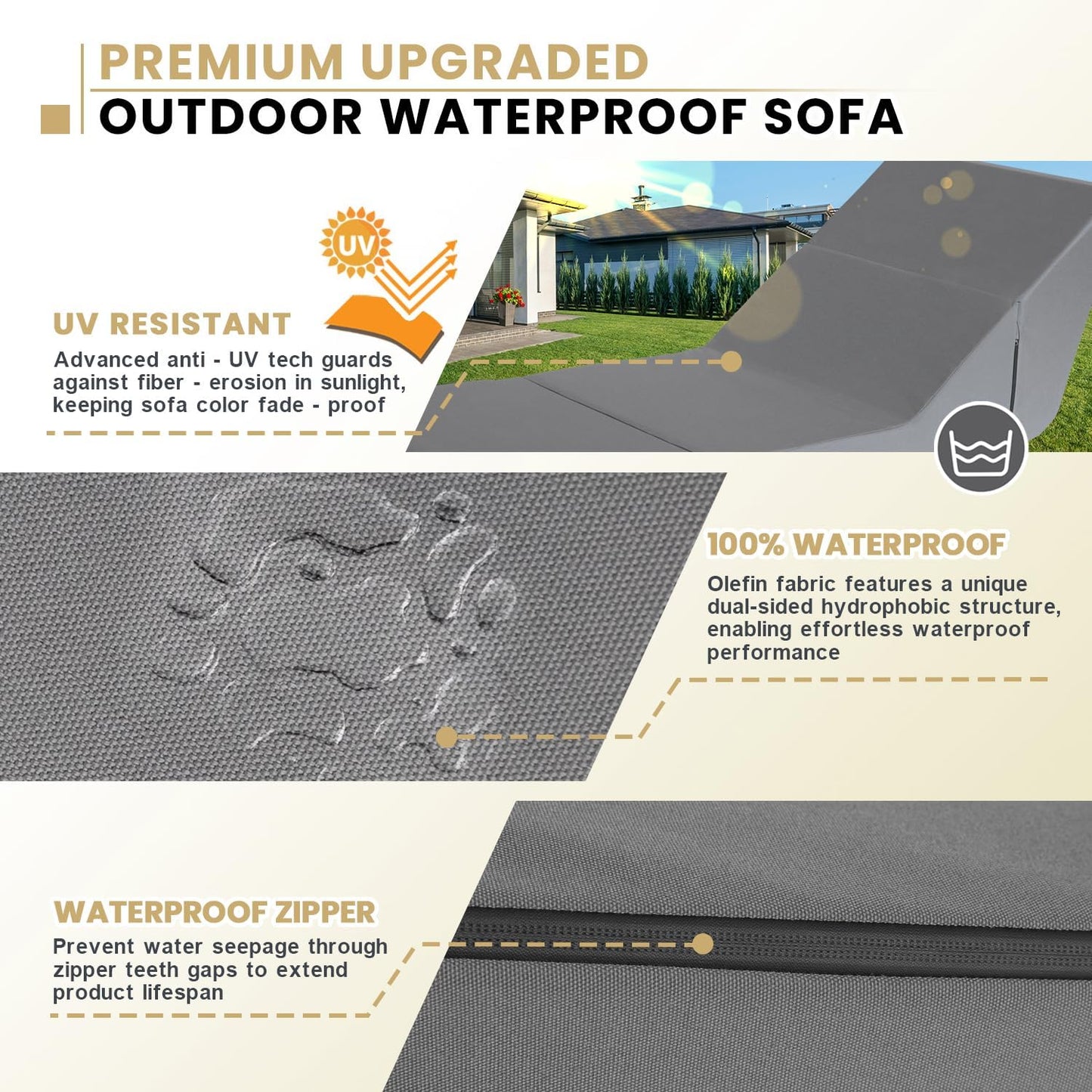 jela Outdoor Chaise Lounge, Waterproof Folding Sofa Bed Lounge Chair, UV Resistant Folding Lounge Chair with Machine Washable Cover, Soft Foam Patio Sofa Chairs Pool Lounge Chaise Chairs (Darkgrey)