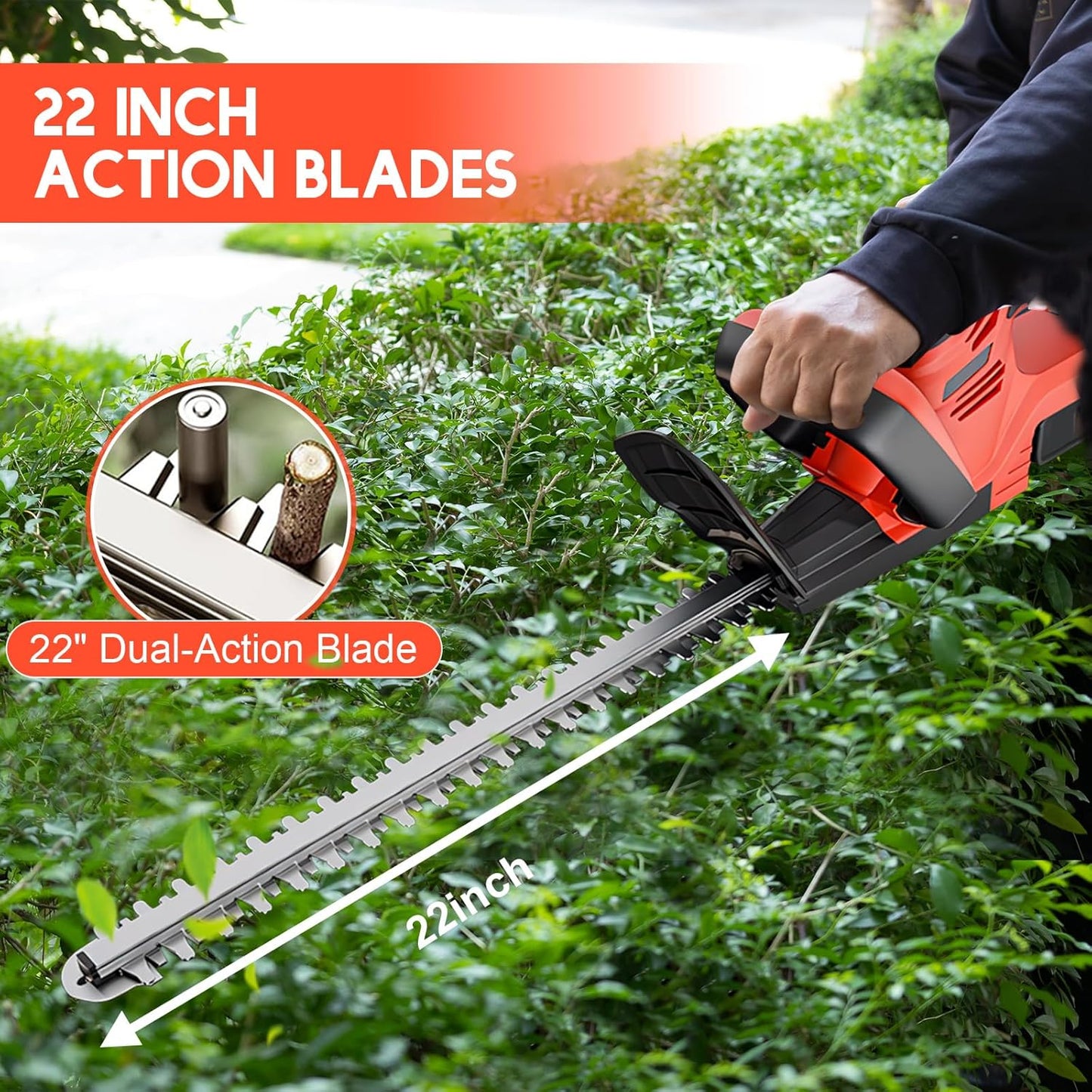 ALSO GO 22’’ Cordless Hedge Trimmer, 21V Electric Shrub Trimmer, Bush Trimmer Cordless with 3.0Ah Rechargeable Battery and Charger, Grass Cutter for Garden, Lawn