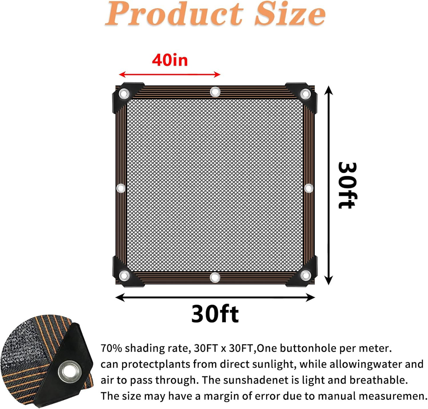 QLOFEI Shade Cloth for Garden, 70% Sun Screens for Patio Pergola Outdoor, Easy to Hang Mesh Tarp Shade Cloth with Grommets, Sunblock Neting Cover for Kennel Chicken Coop Plant, 30x30 FT