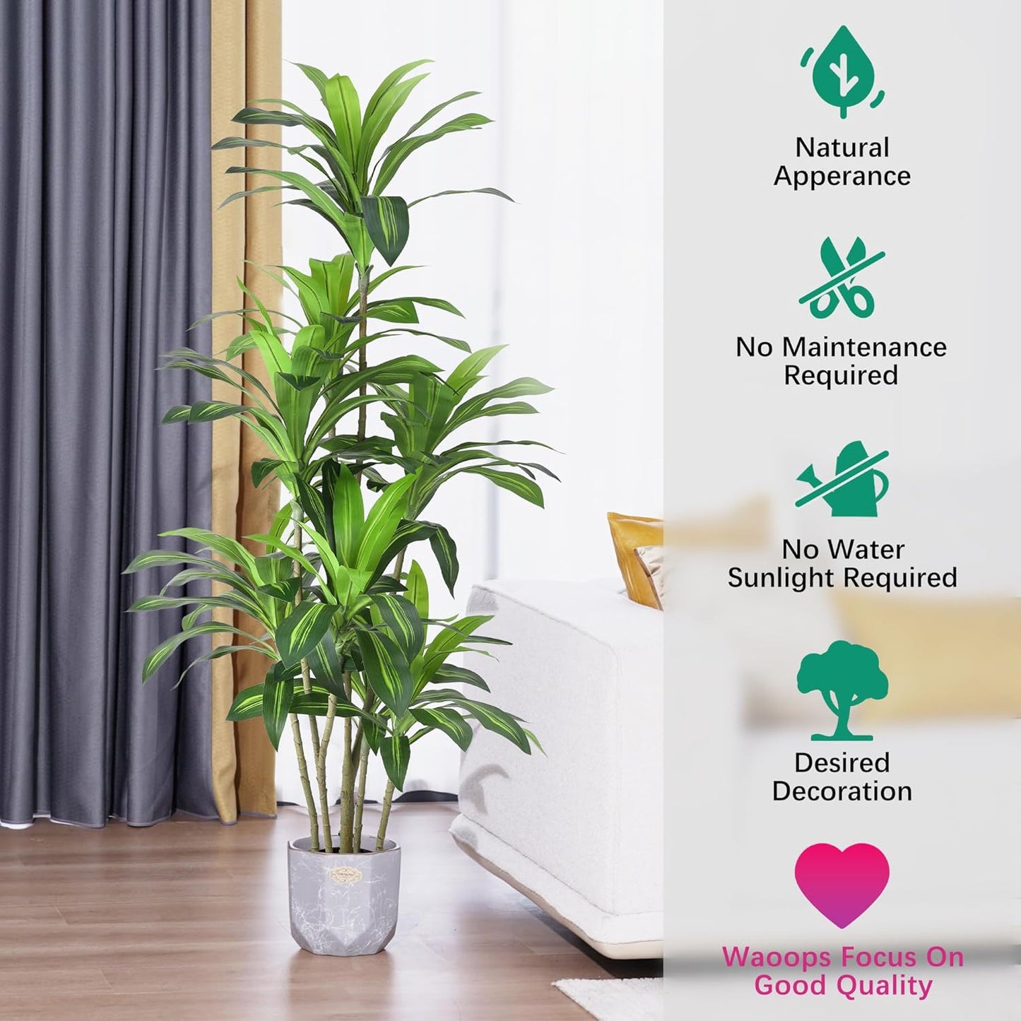 Artificial Plants 6Ft Dracaena Fragrans Faux Trees with 8 Heads Fake Tree for Home Decor Indoor or Outdoor Office Decoration Housewarming Gift