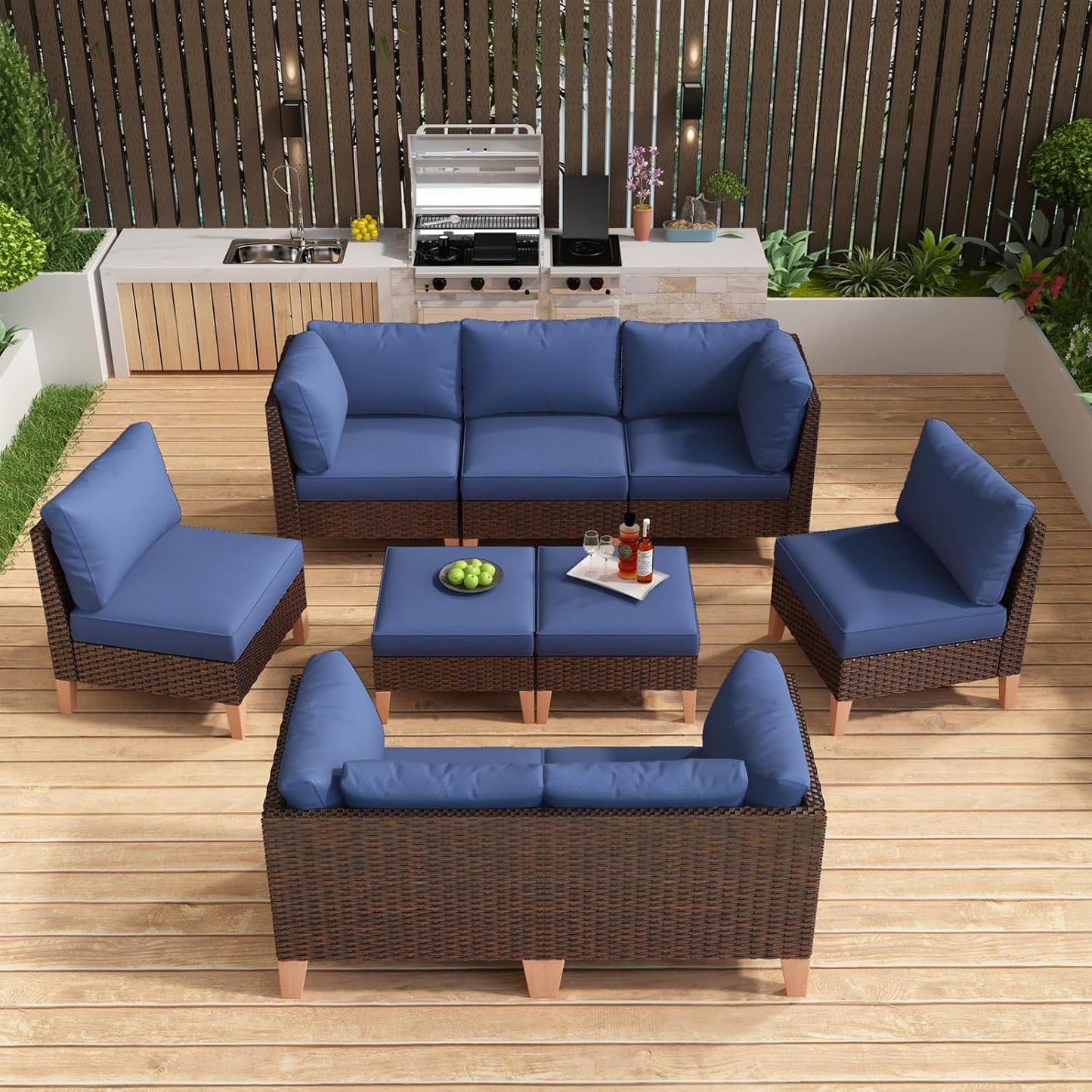 HUMMUH Patio Furniture Set, 9 Pieces Outdoor Modular Sectional Couch Chairs with Ottomans,All Weather PE Wicker Patio Conversation Sets for Garden Porch Backyard