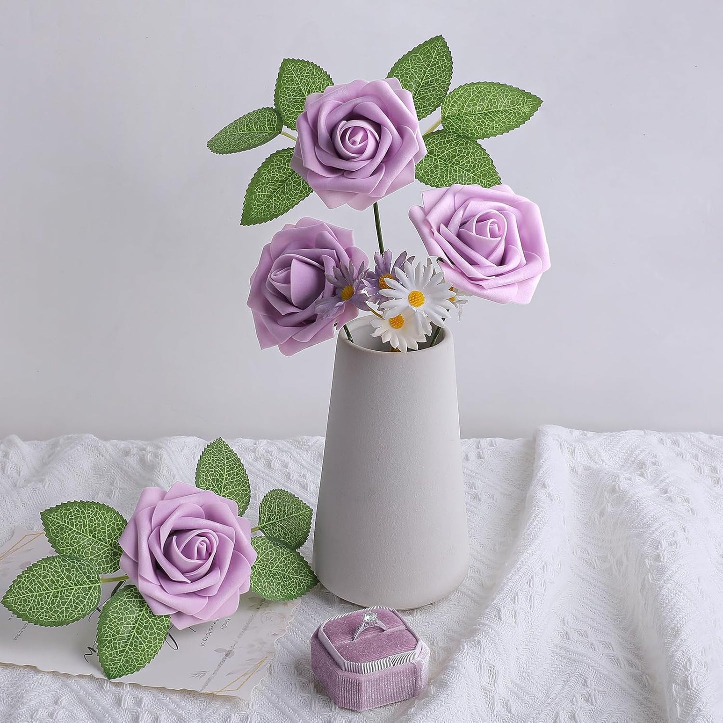 AmyHomie 25pcs Real Looking Artificial Lavender Roses w/Stem for DIY Wedding Bouquets Centerpieces Arrangements Party Baby Shower Home Decorations