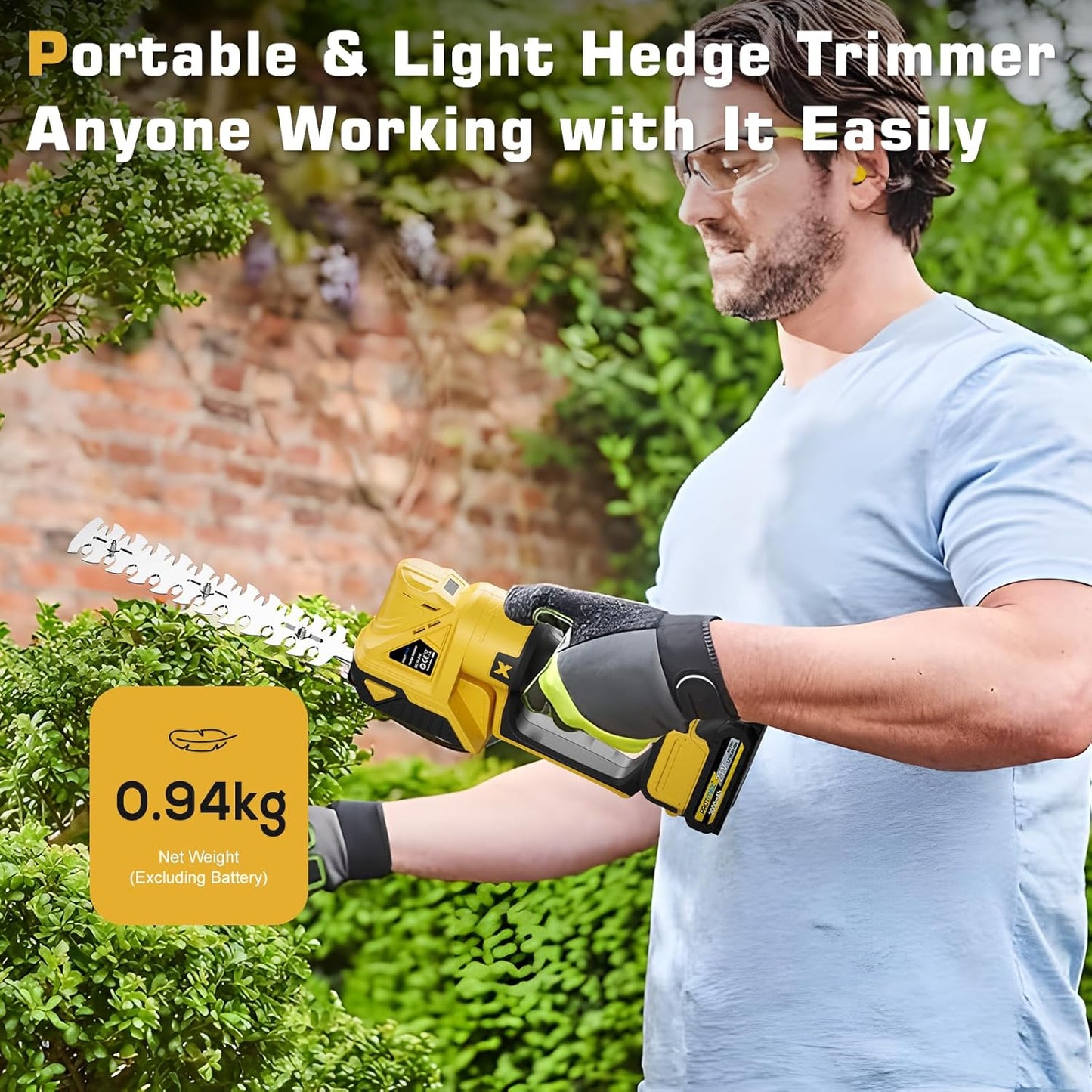 Cordless Hedge Trimmer, 21V Electric Hedge Trimmer, 2 in 1 Handheld Grass Shear & Shrubbery Trimmer with 2 * 2.0Ah Batteries & Charger for Garden, Lawn