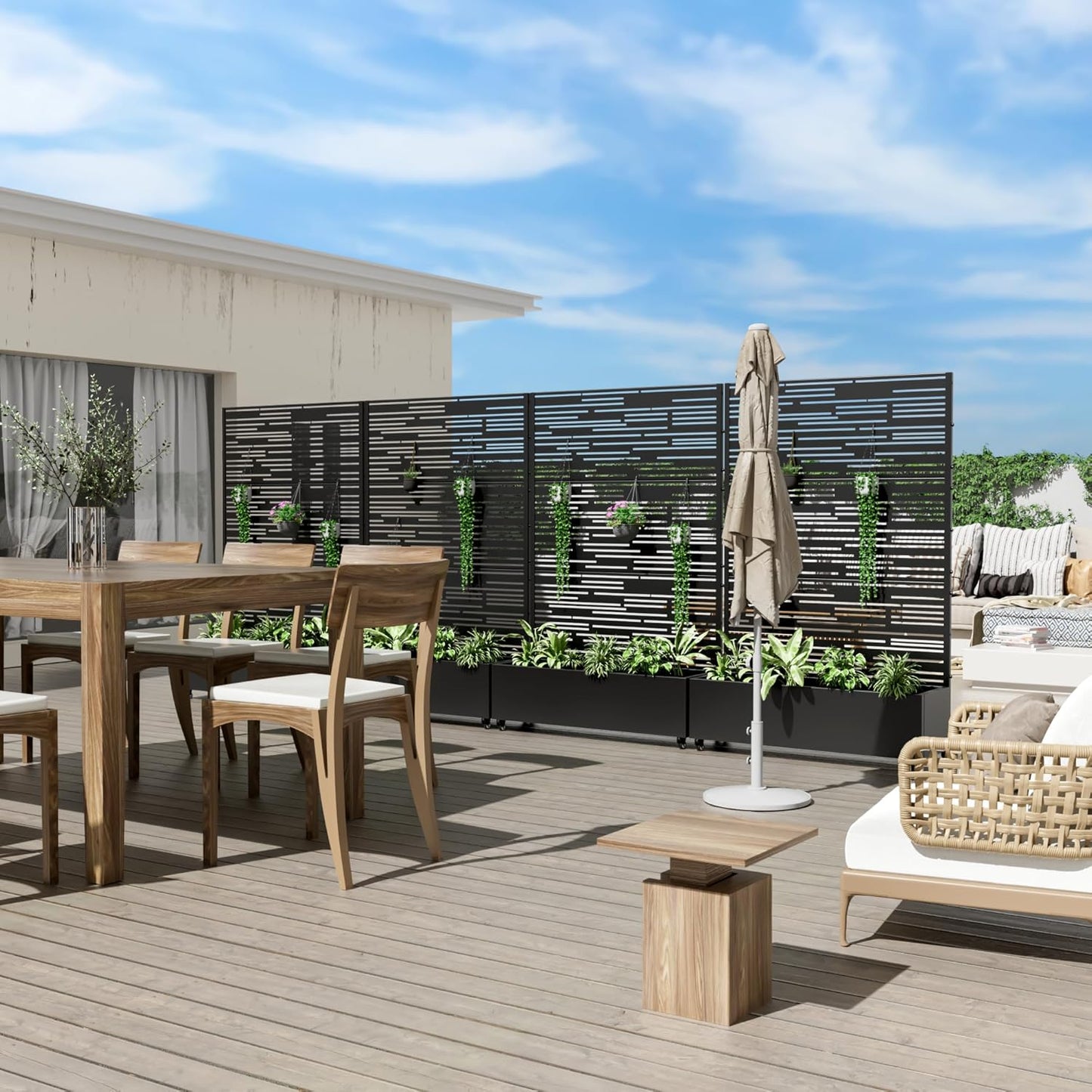 Casaphoria Metal Raised Garden Bed with Trellis and Wheels, 72"x47"x16" Planter Box for Climbing Plants, Vegetables & Vines, Features Drainage Holes and Privacy Screen (Black-Shine)