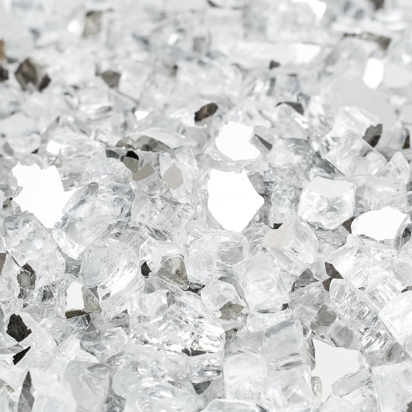 Mr. Fireglass 10 Pounds Fire Glass - 1/4 Inch High Luster Reflective Tempered Glass Rocks for Fireplace Fire Pit Table and Landscaping, Platinum