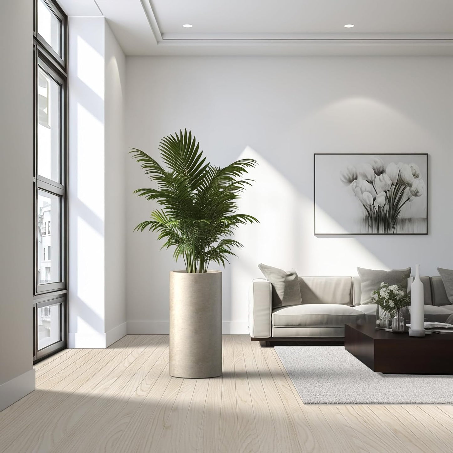 Kante 27.8 Inch Tall Cylindrical Planter, Large Round Plant Pots with Drainage Hole, Made with Concrete, Suitable for Indoor Outdoor Plants, Home Decor, Weathered Concrete