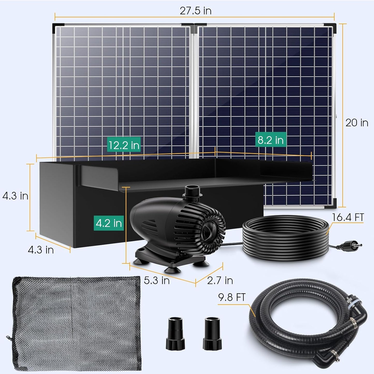 POPOSOAP 70W Solar Water Pump with Pond Waterfall Kit, 304 Stainless Steel Pond Waterfall Spillway, Pond Spillway with 9.8FT Corrugated Tubing for Garden Waterfall,Water Features-P5703