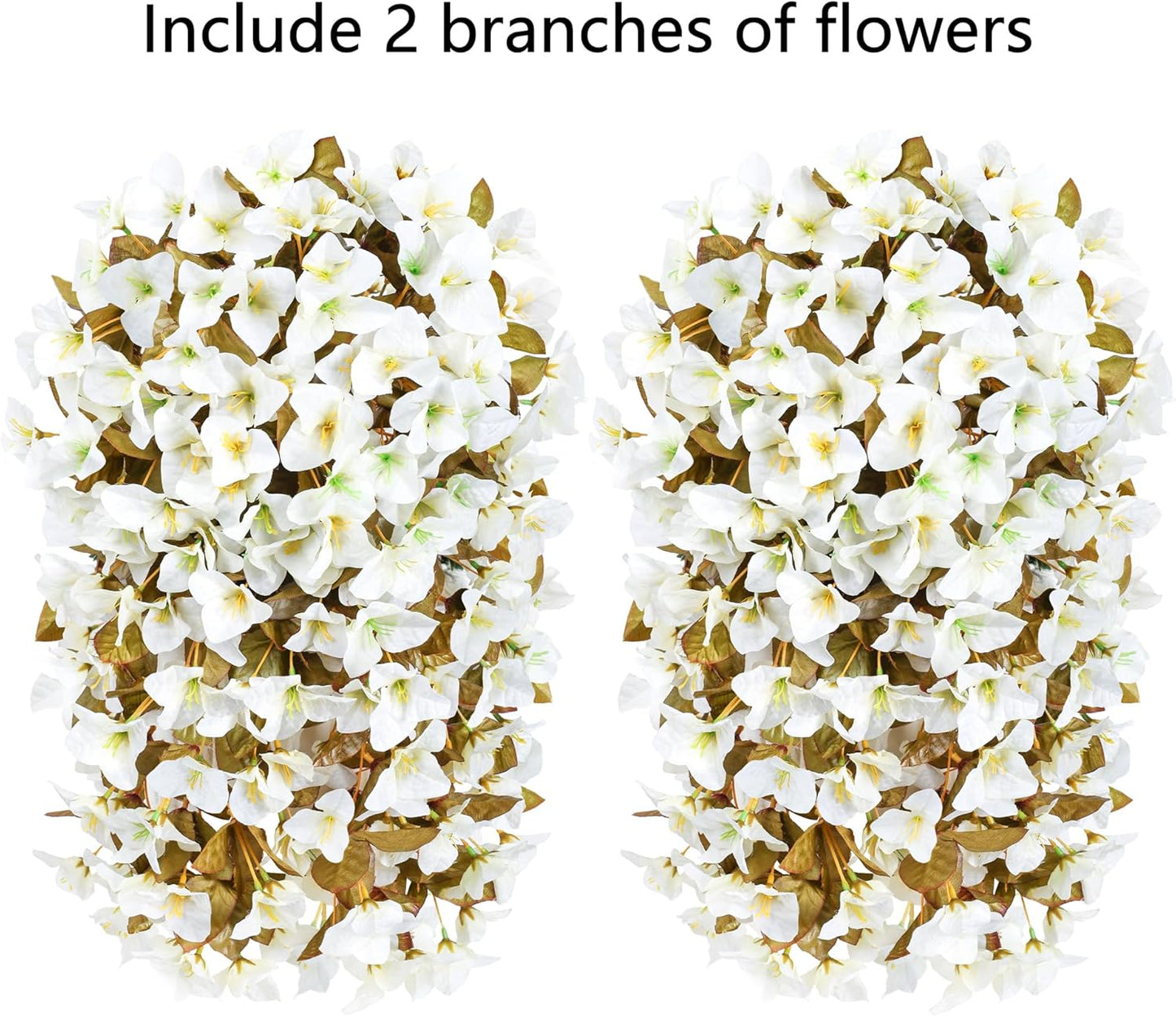 Bougainvillea Artificial Fall Hanging Flowers Plants for Outdoors Autumn Decoration, 2pcs Faux Bougainvillea Vines White Fake Flowers Realistic UV Resistant Silk Flowers for Outside Planter Yard Home