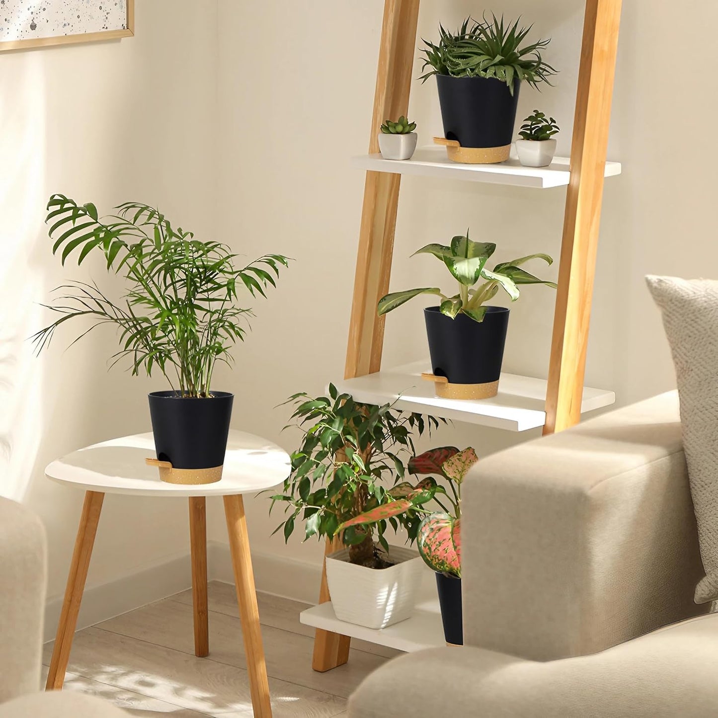 5 Pack 5 inch Self-Watering Pots, African Violets Planter with Drainage Holes and Reservoir, Black Brown Plastic Planter for Indoor Outdoor Plants Flowers and Houseplants black brown, 5 inch 5 pcs